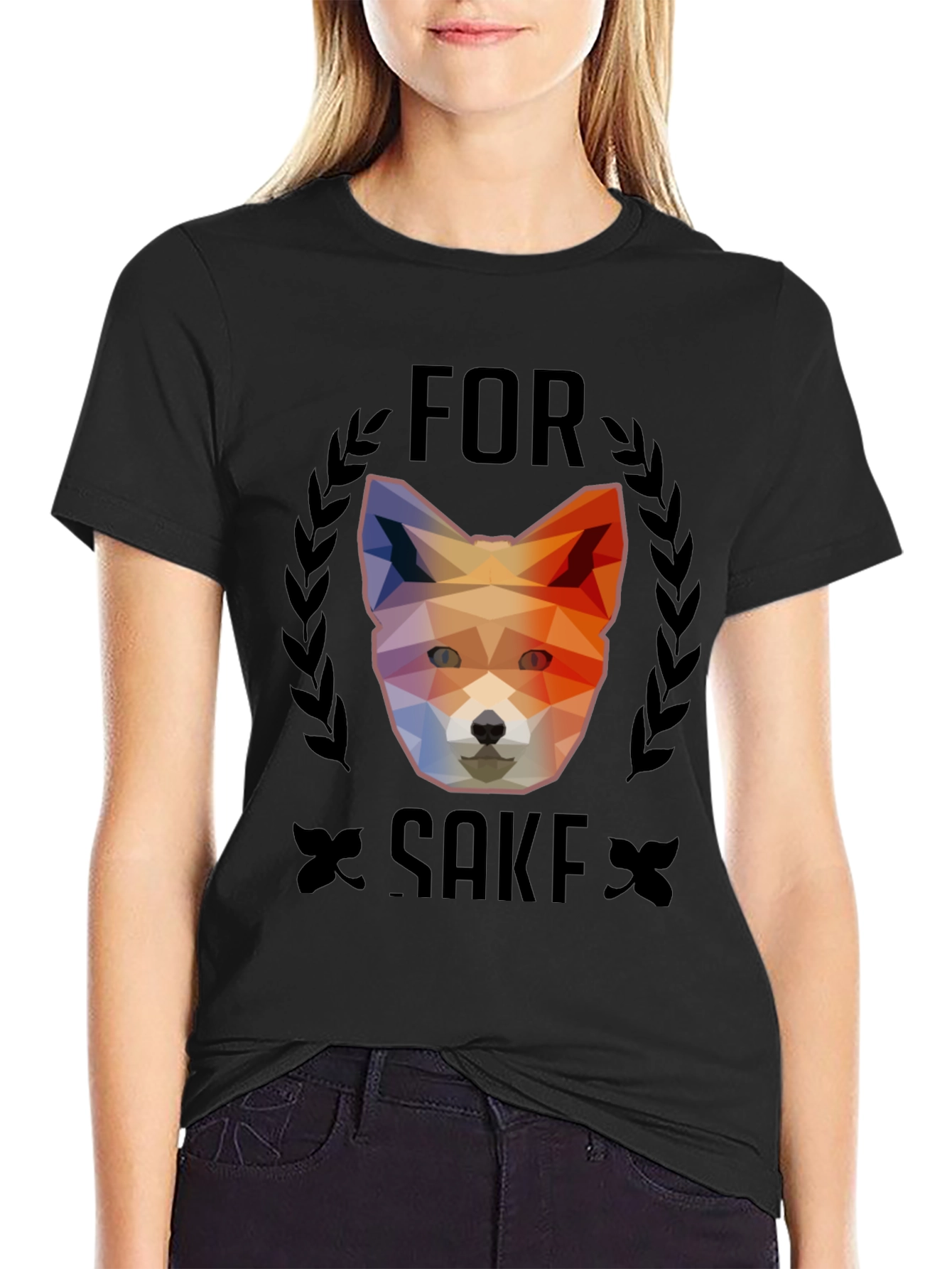 Black Geometric Fox For Sake Graphic Tee - Soft Cotton Blend view 2