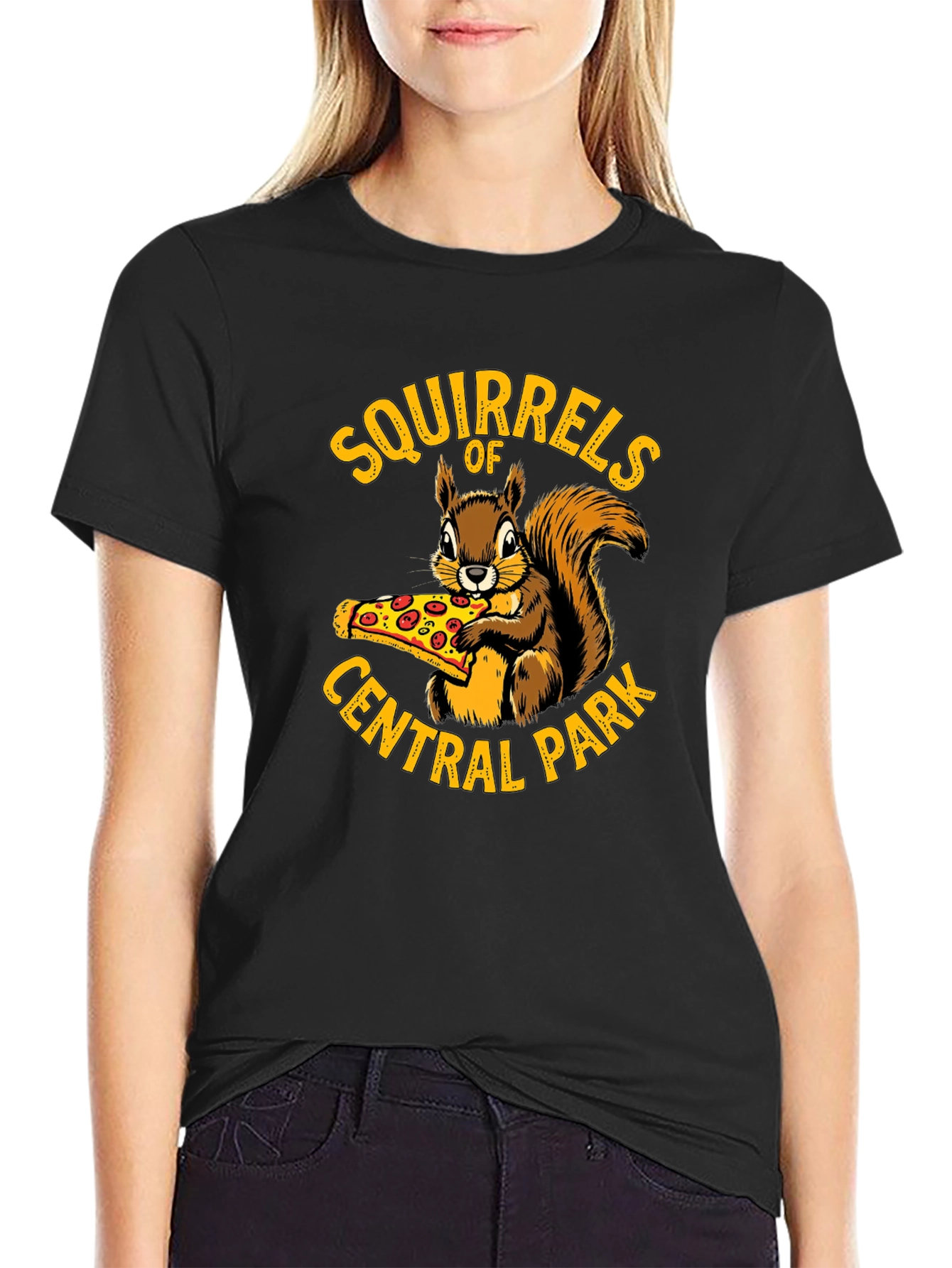 Black Squirrels of Central Park Pizza T-Shirt view 2