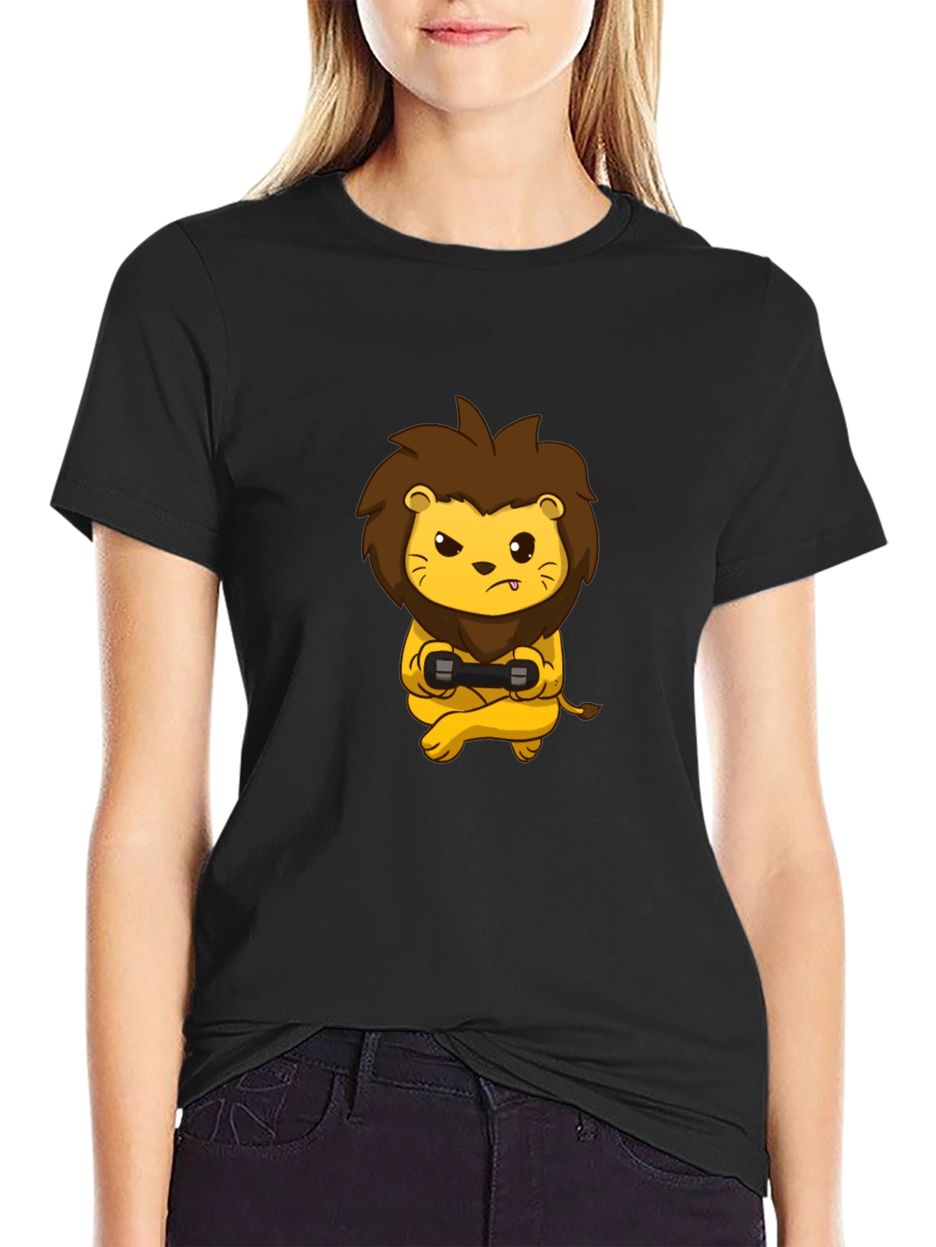 Black Gamer Lion Graphic T-Shirt - Black Cotton Tee view 2