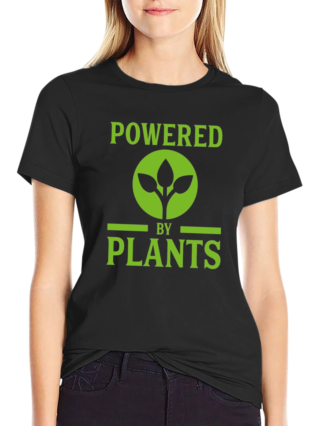 Black Powered by Plants Graphic Tee - Vegan Lifestyle view 2