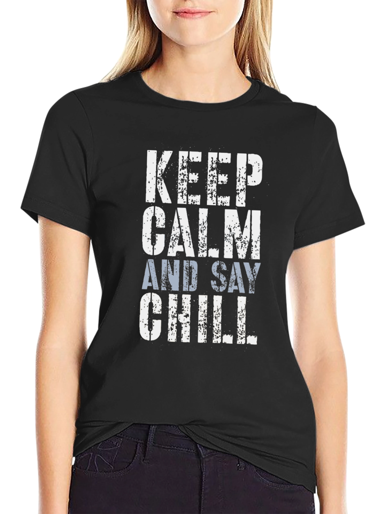 Black Keep Calm and Say Chill Graphic Tee view 2