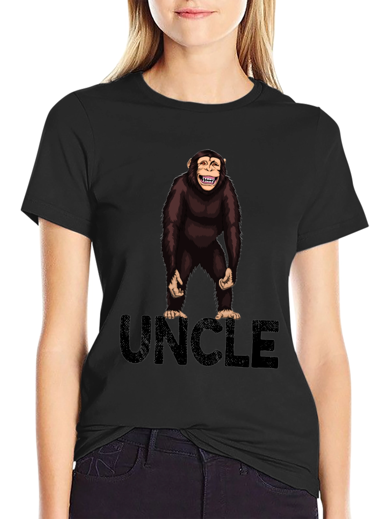 Black Uncle Monkey Graphic T-Shirt -  Black Cotton Tee view 2