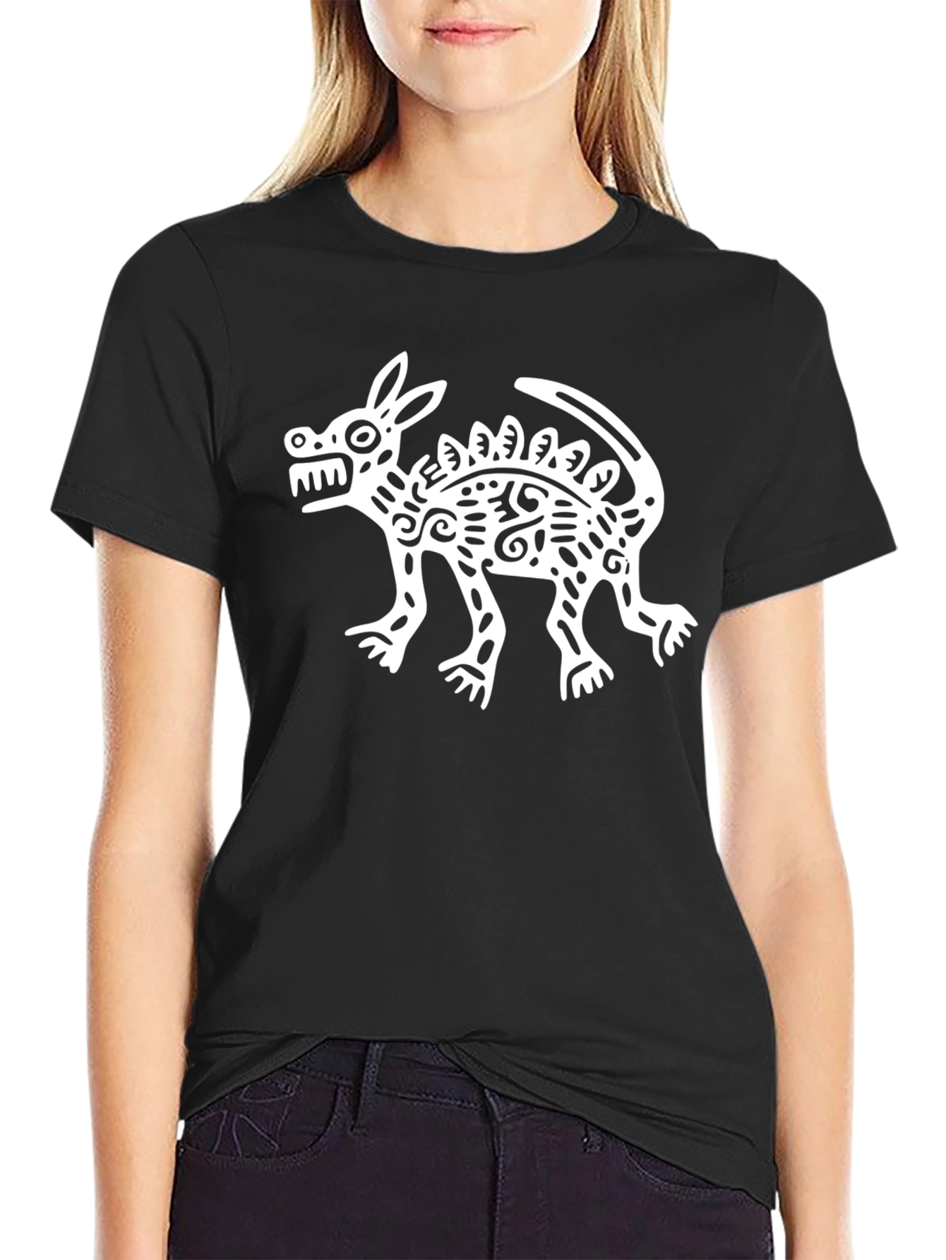 Black Aztec Inspired Dog Graphic Tee - Black view 2
