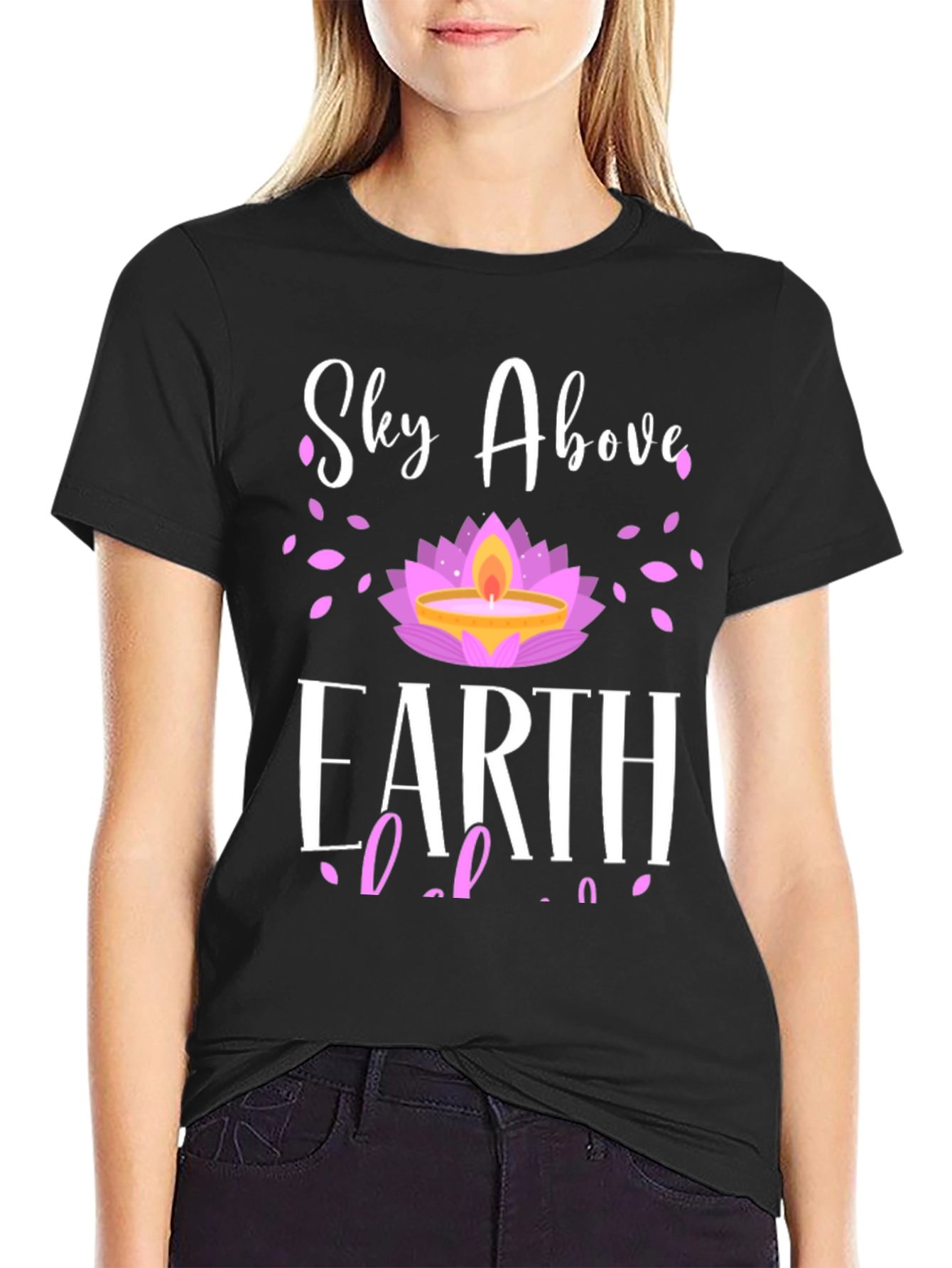 Black Sky Above Earth Below Lotus Black T-Shirt view 2