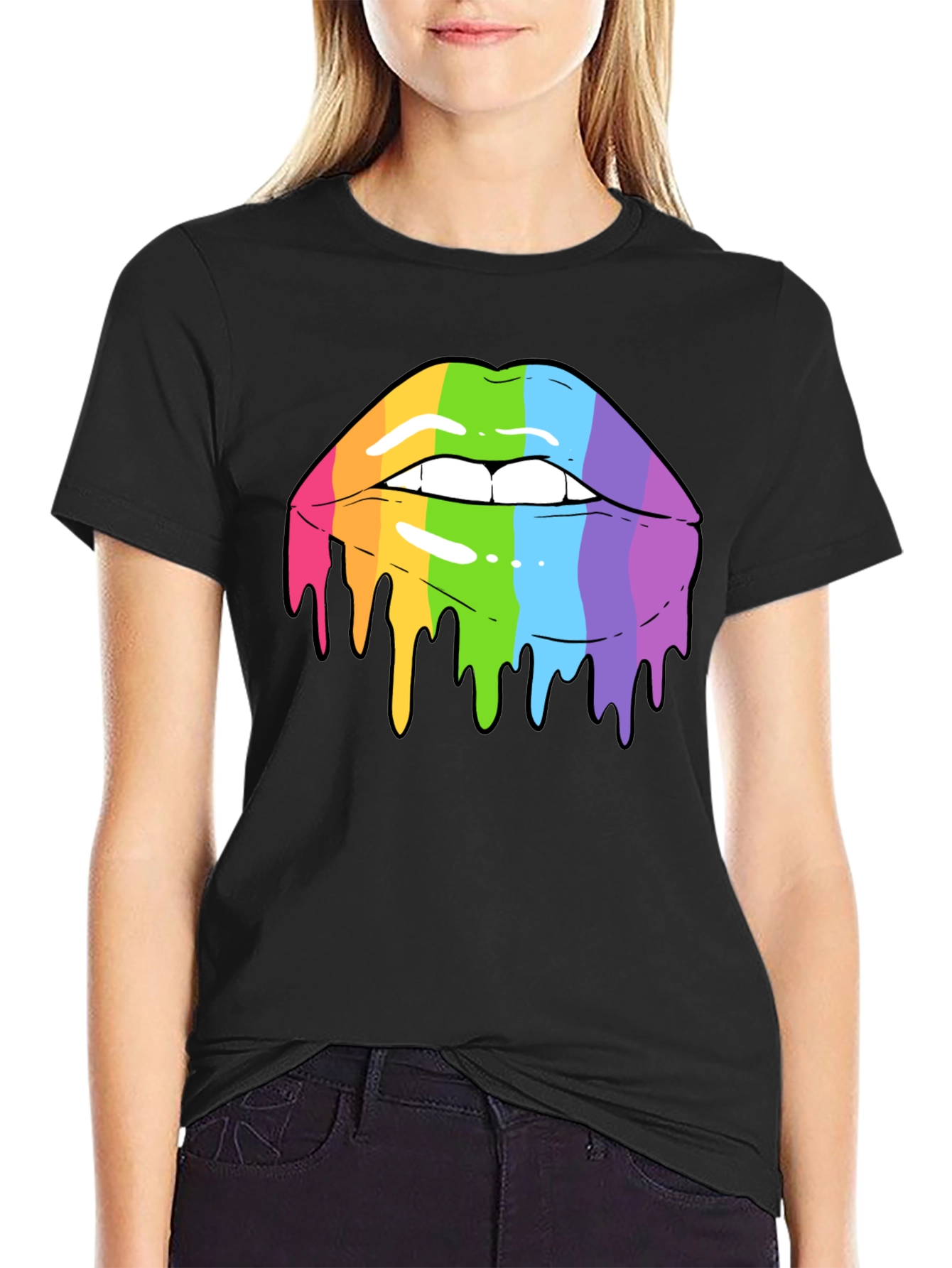 Black Rainbow Lips Graphic T-Shirt view 2