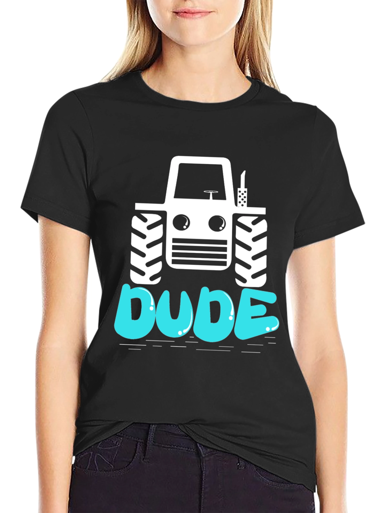 Black Dude Tractor Graphic Tee - Black Cotton T-Shirt view 2