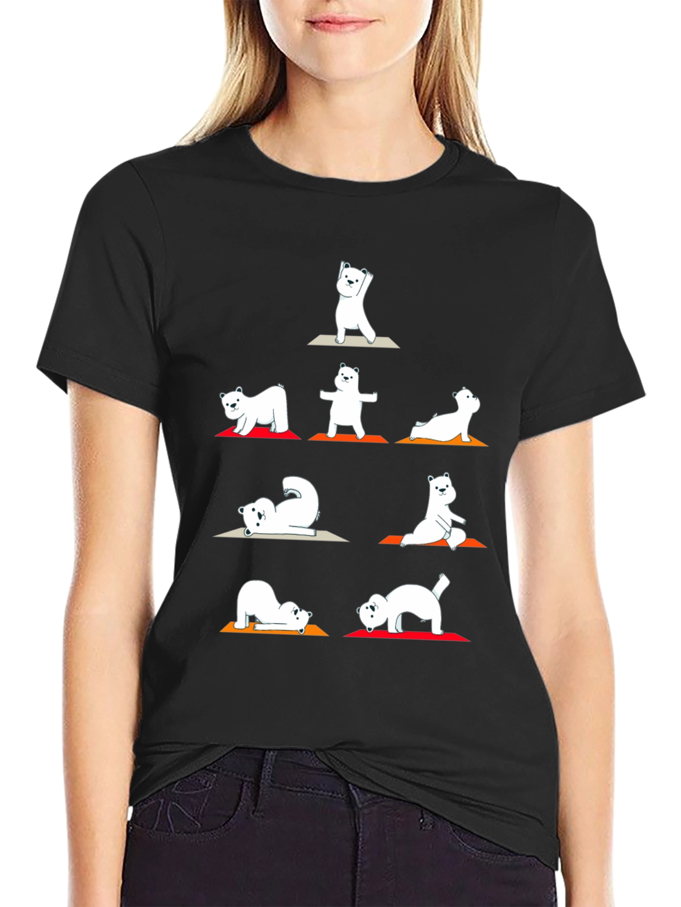 Black Yoga Bear Graphic T-Shirt - Black view 2