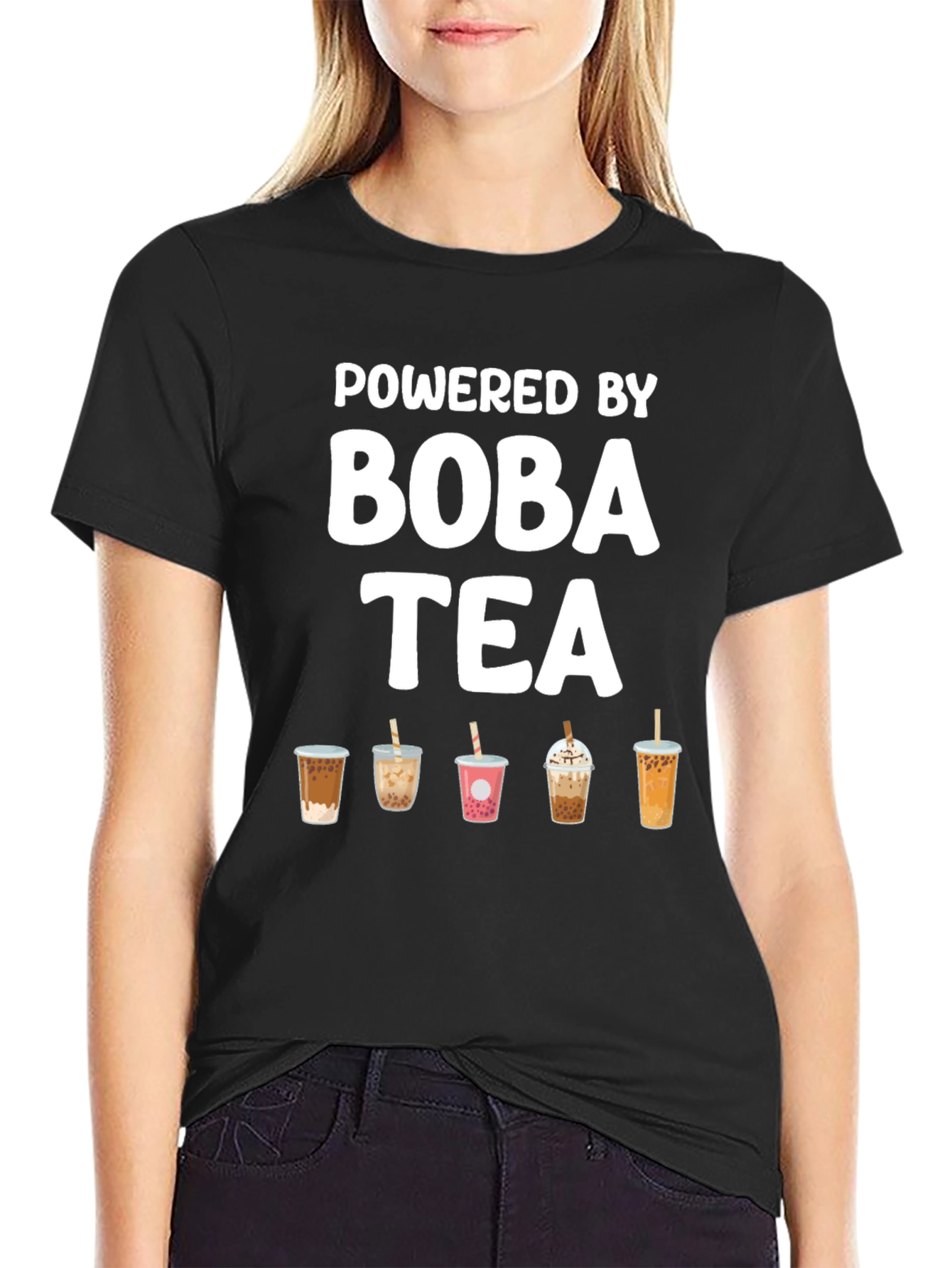 Black Powered by Boba Tea Graphic Tee view 2