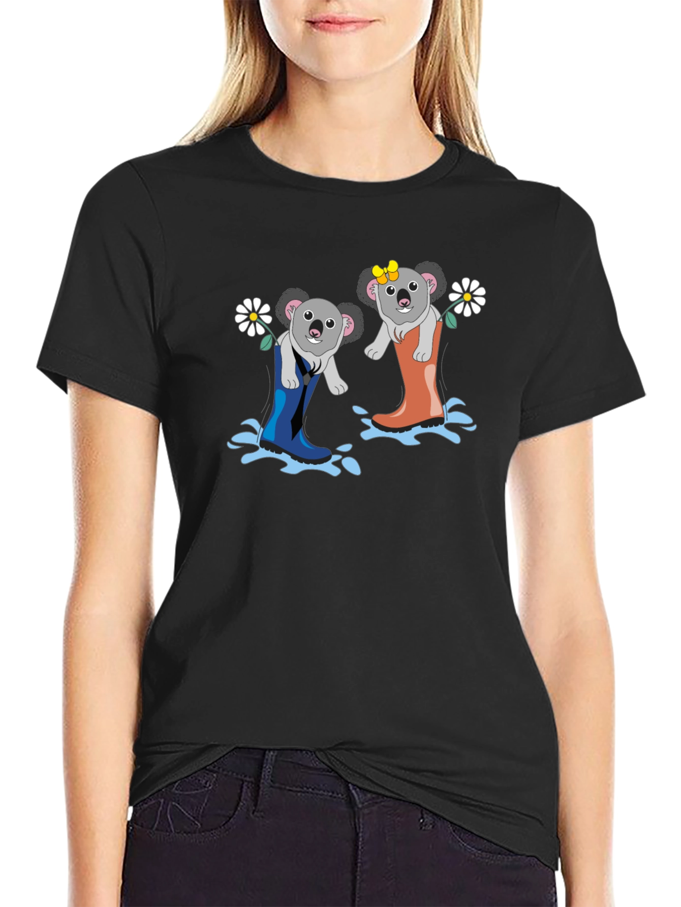 Black Koala in Boots Graphic Tee - Unisex Black T-Shirt view 2