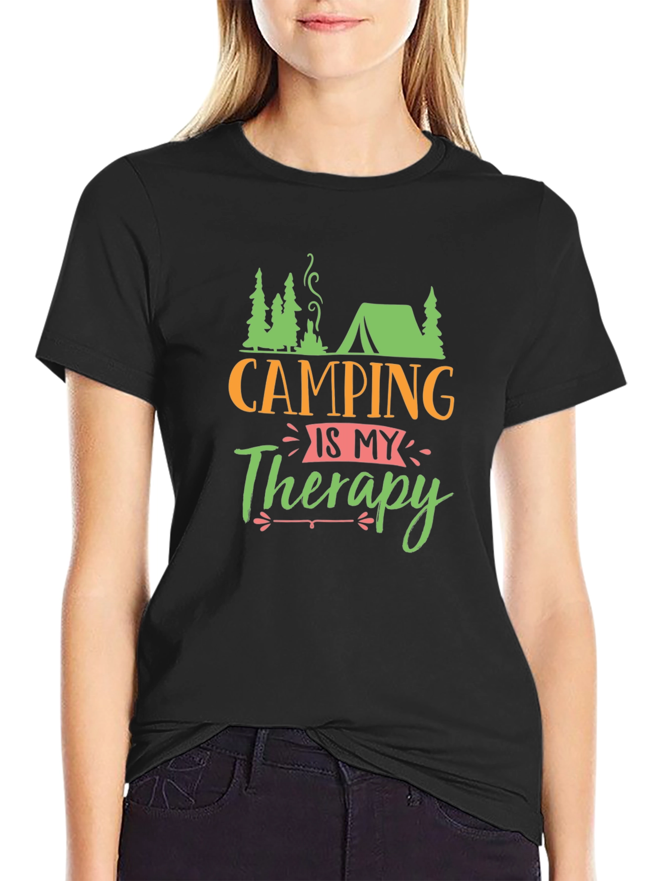 Black Camping is My Therapy Black T-Shirt view 2