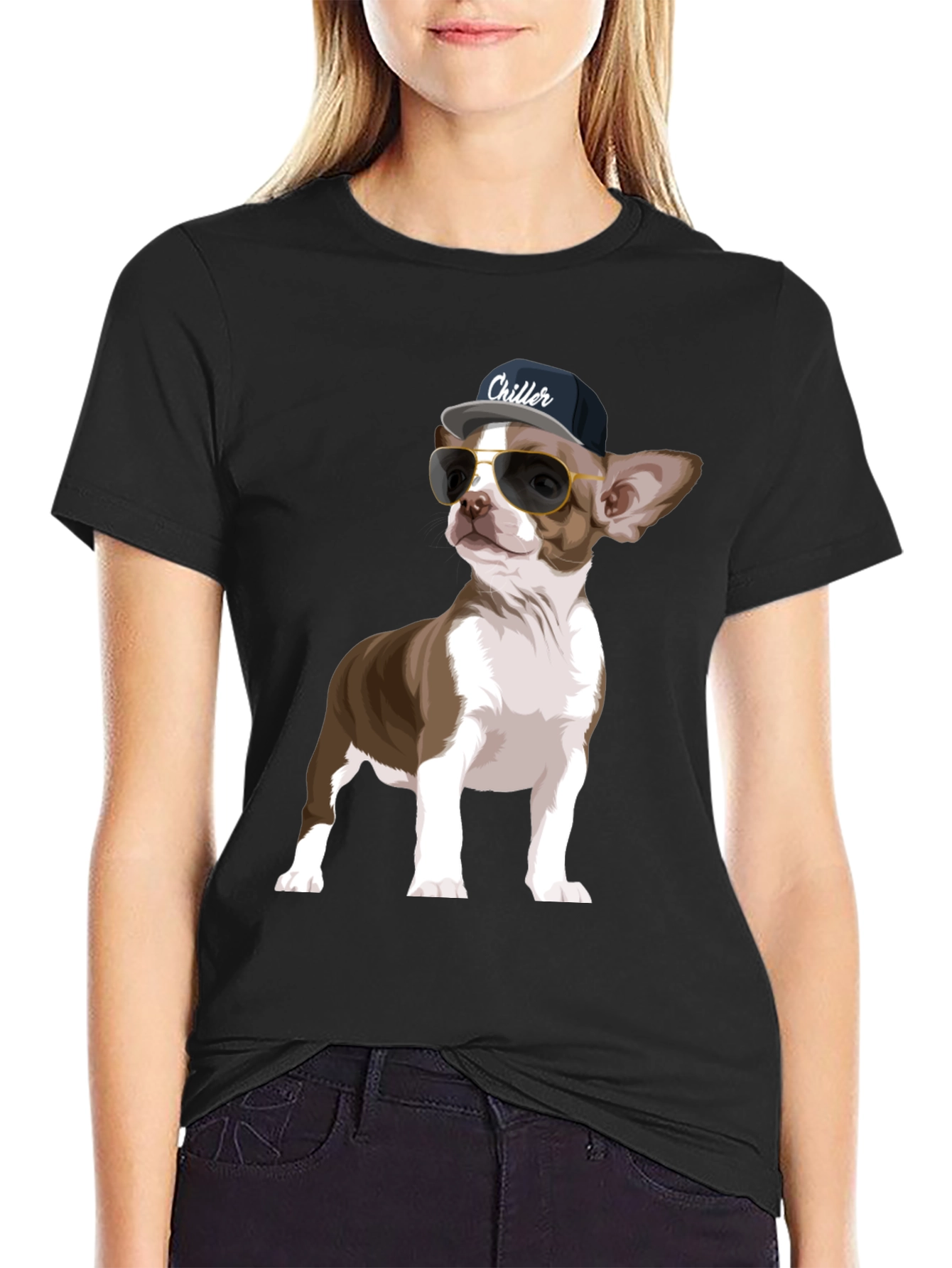 Black Cool Chihuahua Graphic T-Shirt view 2
