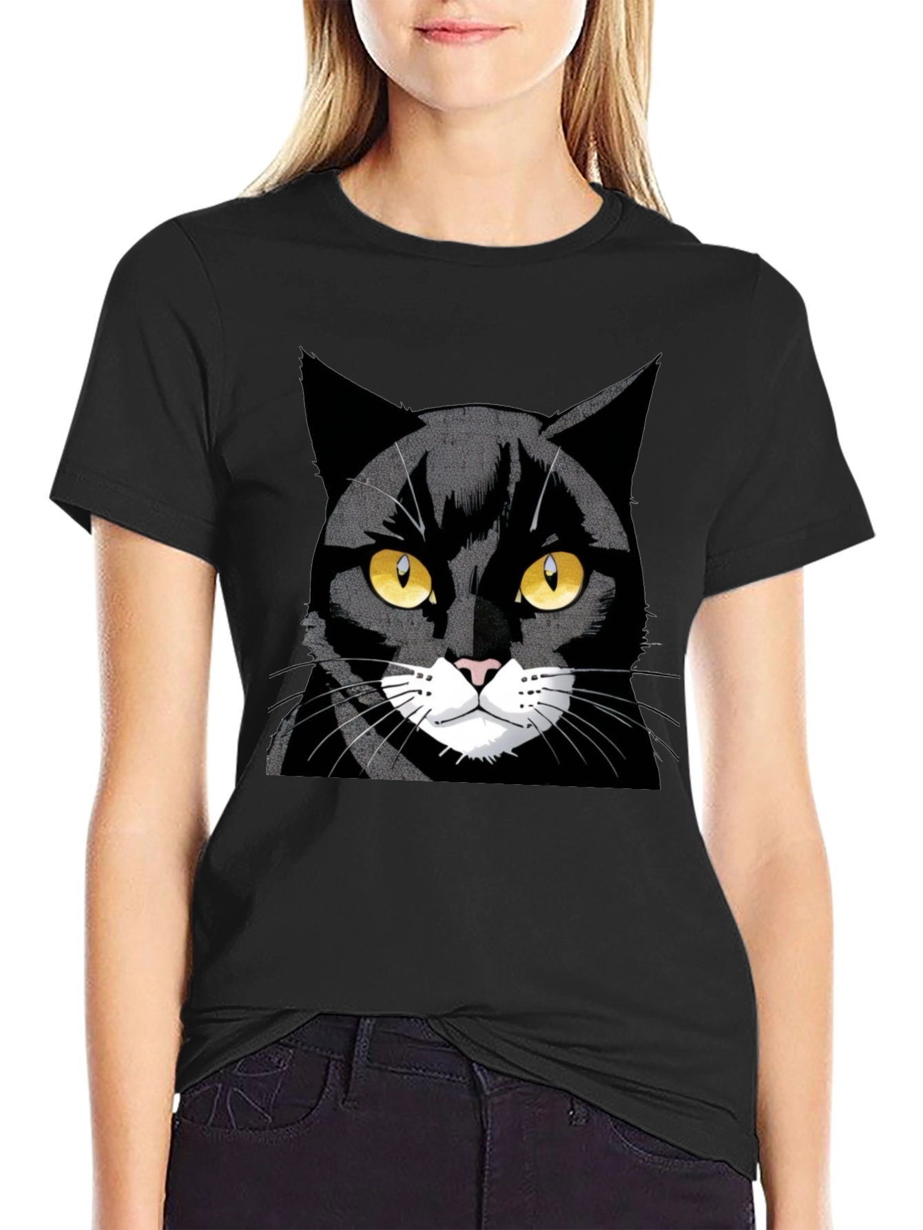 Black Cool Black Cat Graphic Tee view 2