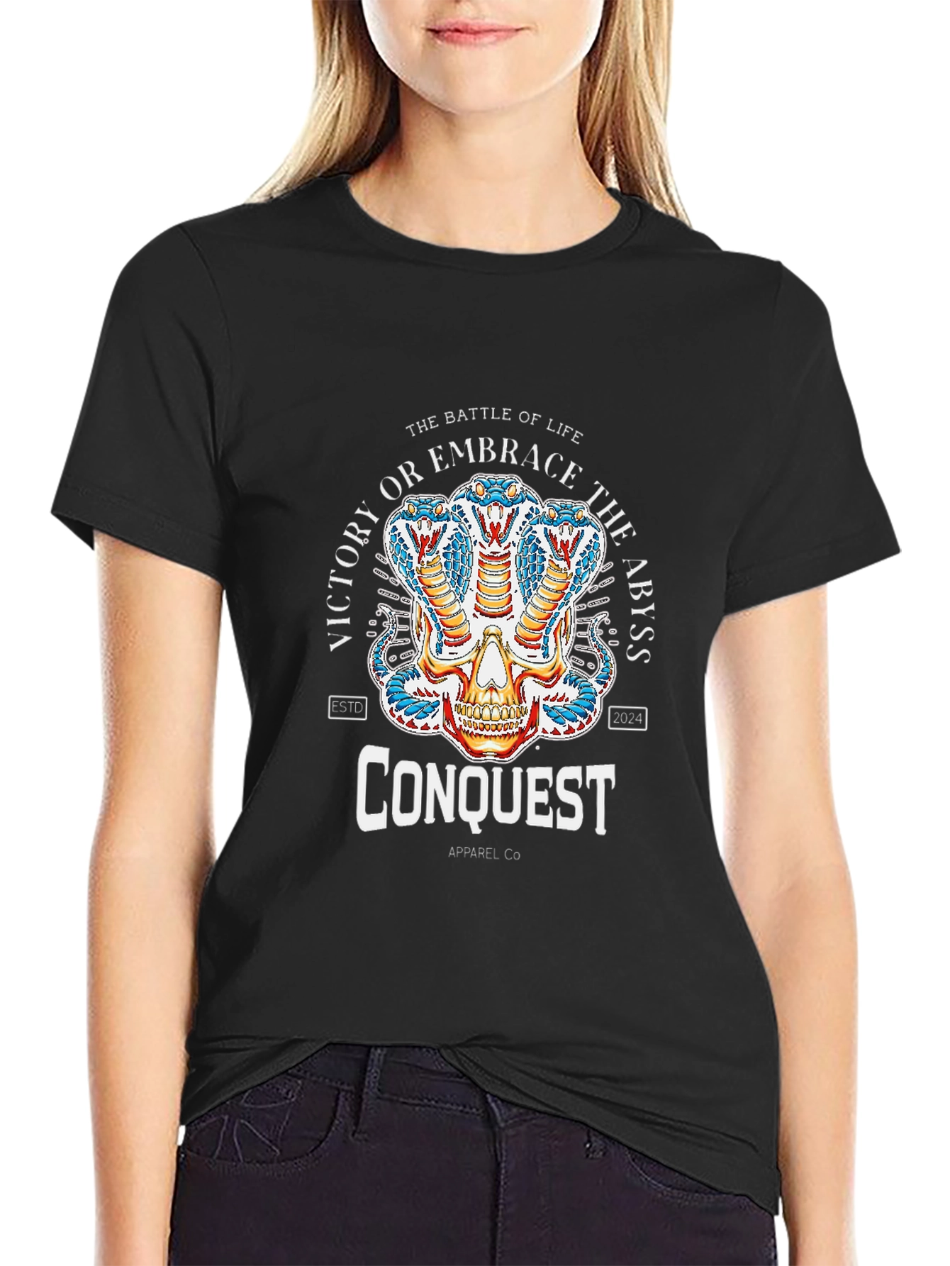 Black Conquest Skull Cobra Graphic Black T-Shirt view 2