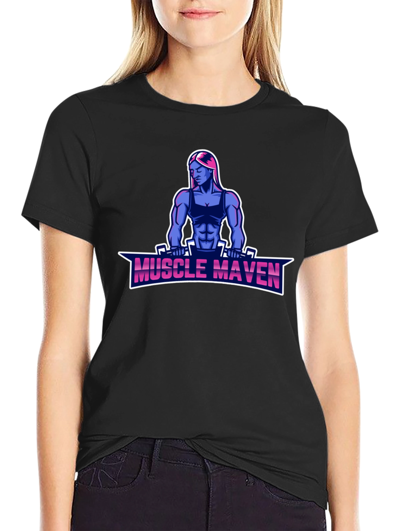 Black Muscle Maven Black T-Shirt - Fitness Graphic Tee view 2