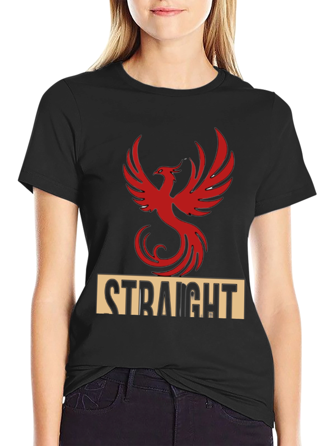 Black Straight Phoenix Graphic Tee - Bold Statement T-Shirt view 2