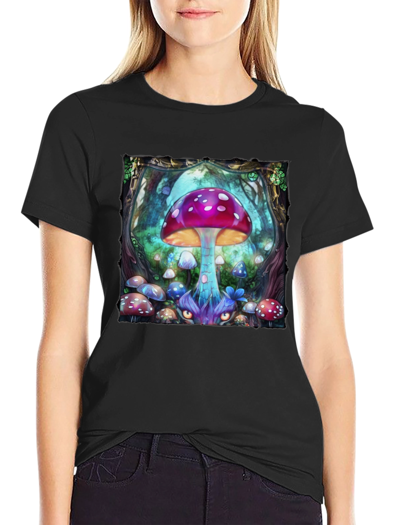 Black Mushroom Fantasy Graphic Tee view 2