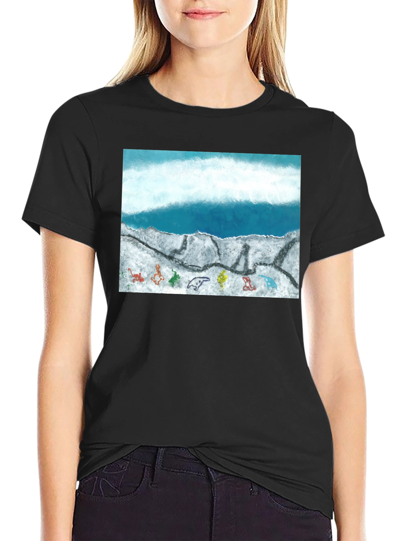 Ocean Scene Graphic Print Black T-Shirt - 2