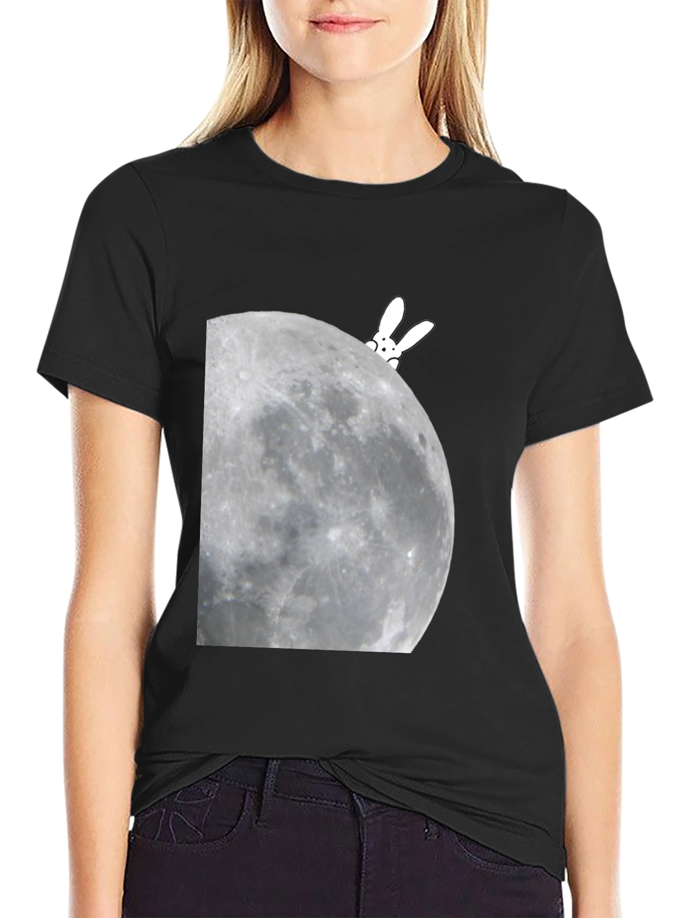 Black Bunny on the Moon Graphic Tee view 2