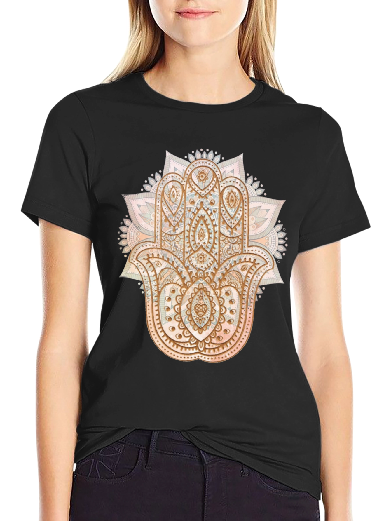 Black Hamsa Hand Graphic Tee - Boho Style view 2