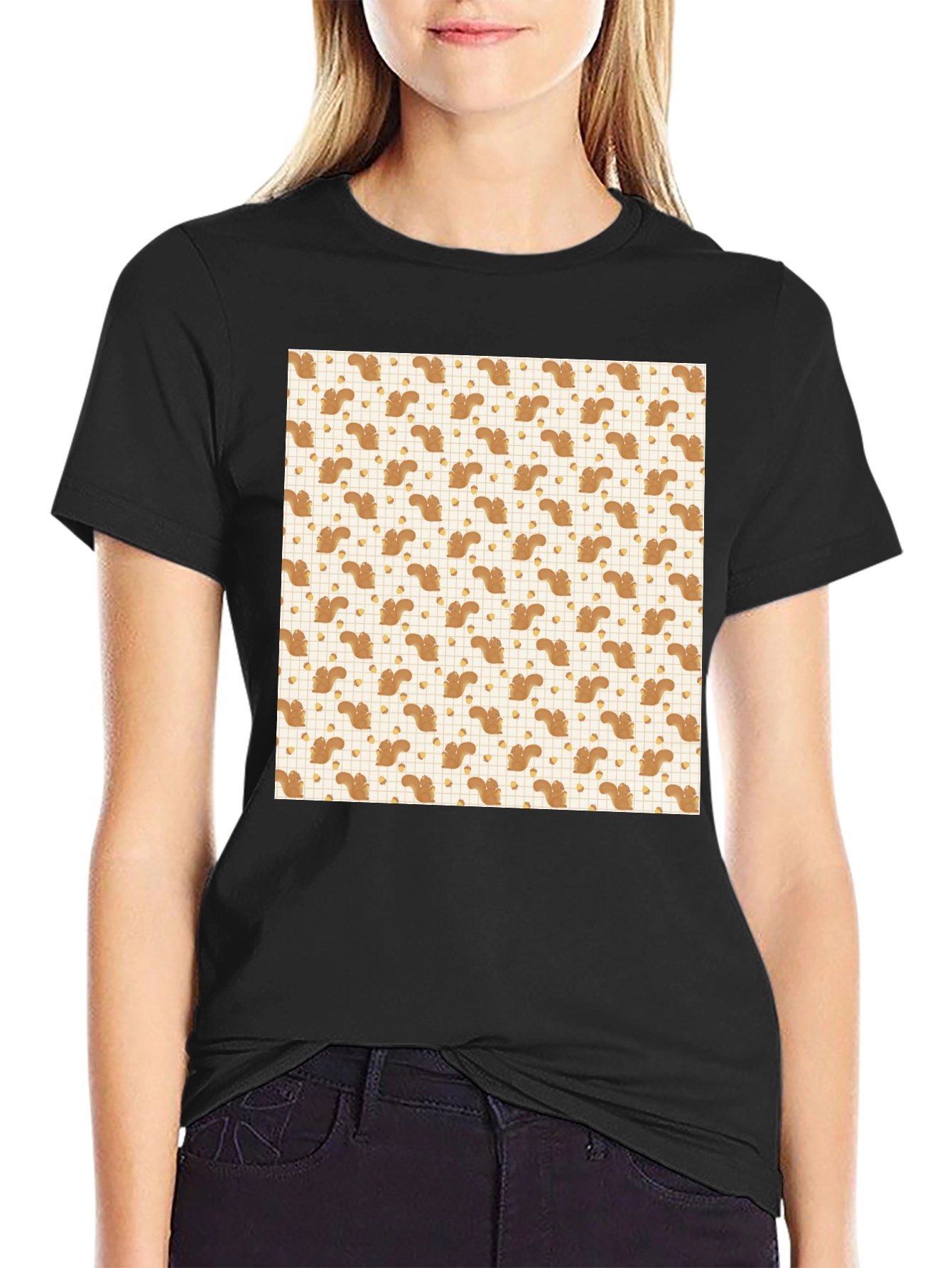 Black Squirrel & Acorn Pattern Tee view 2