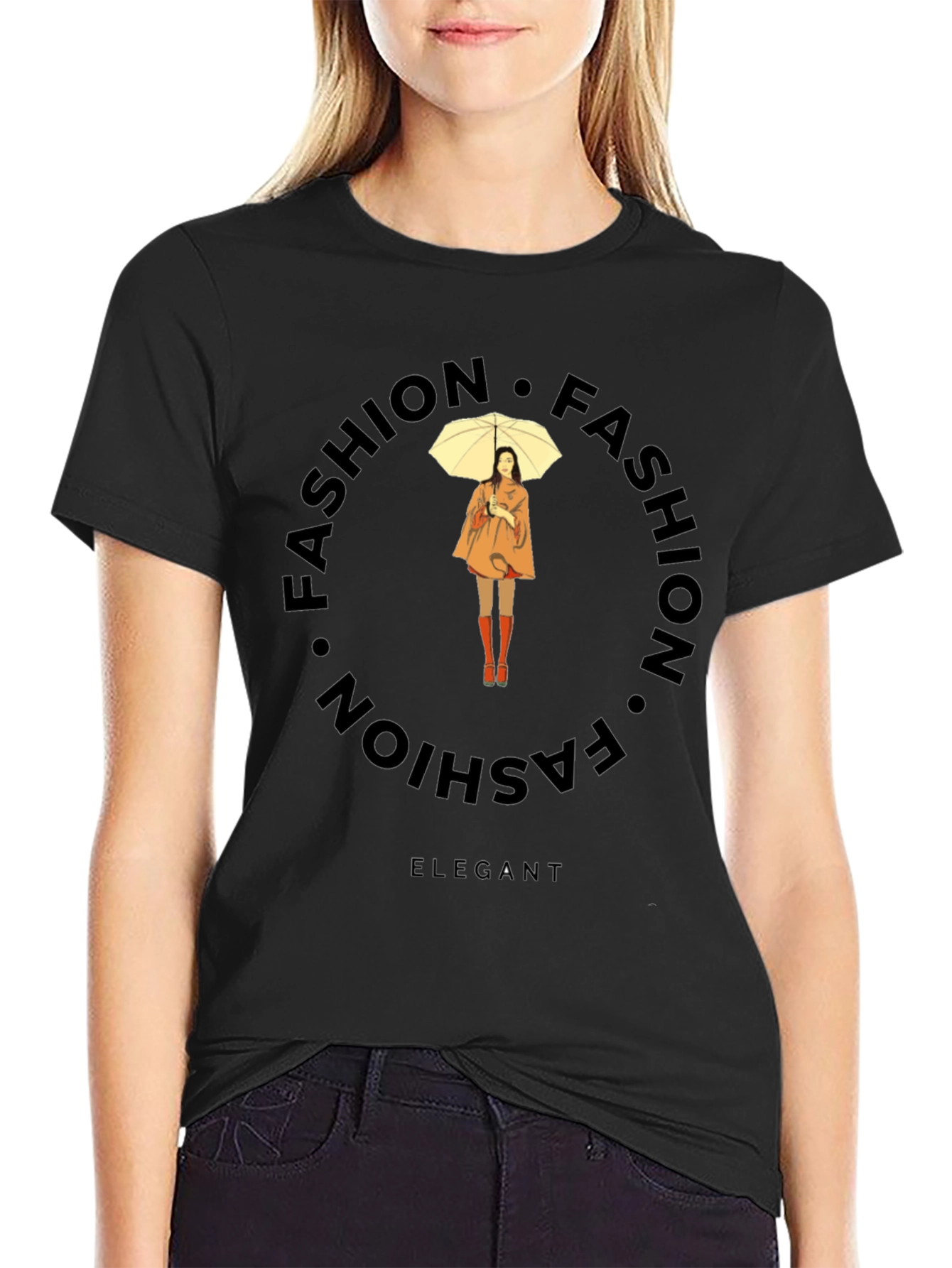 Black Elegant Fashion Tee - Stylish Round Design view 2