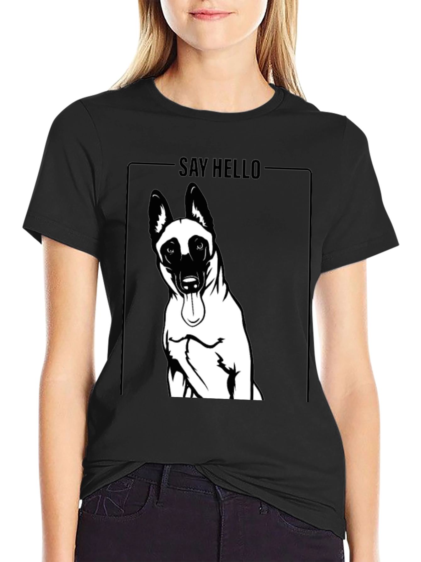 Dog Graphic Tee - Say Hello, Black Cotton T-Shirt - 2