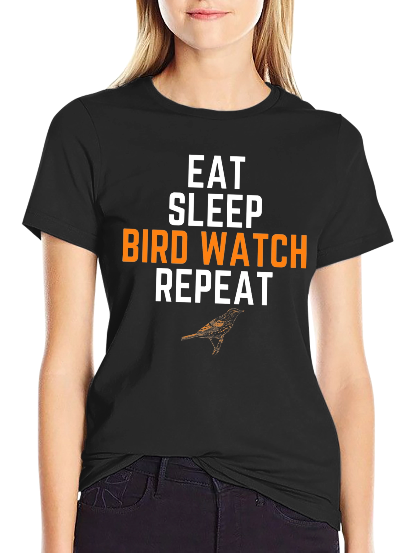 Black Eat Sleep Bird Watch Repeat T-Shirt view 2