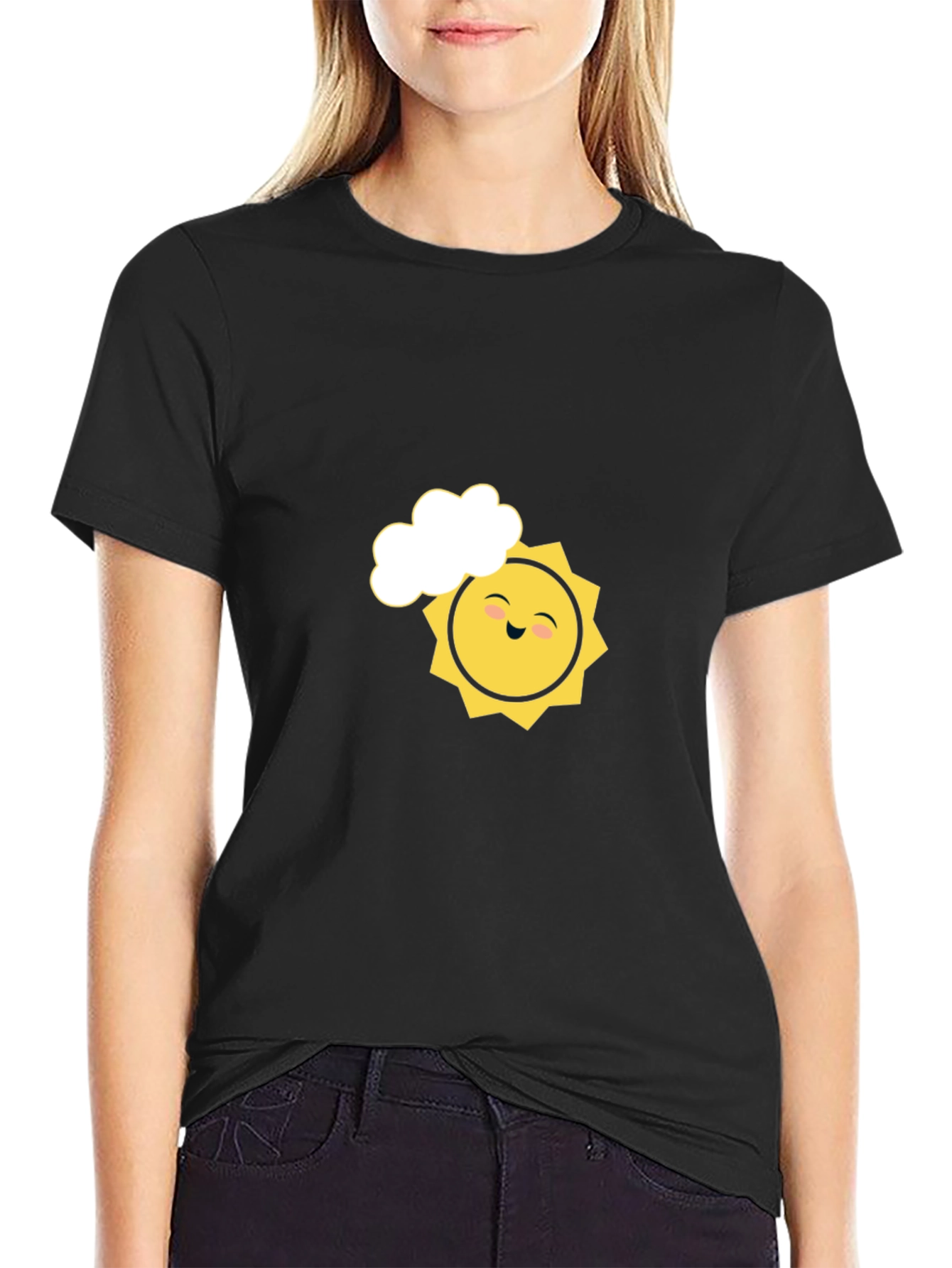 Black Smiling Sun Graphic Tee - Black Cotton Comfort view 2