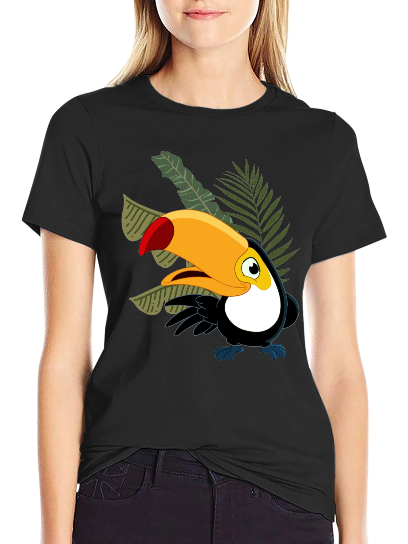 Black Cartoon Toucan Black T-Shirt view 2