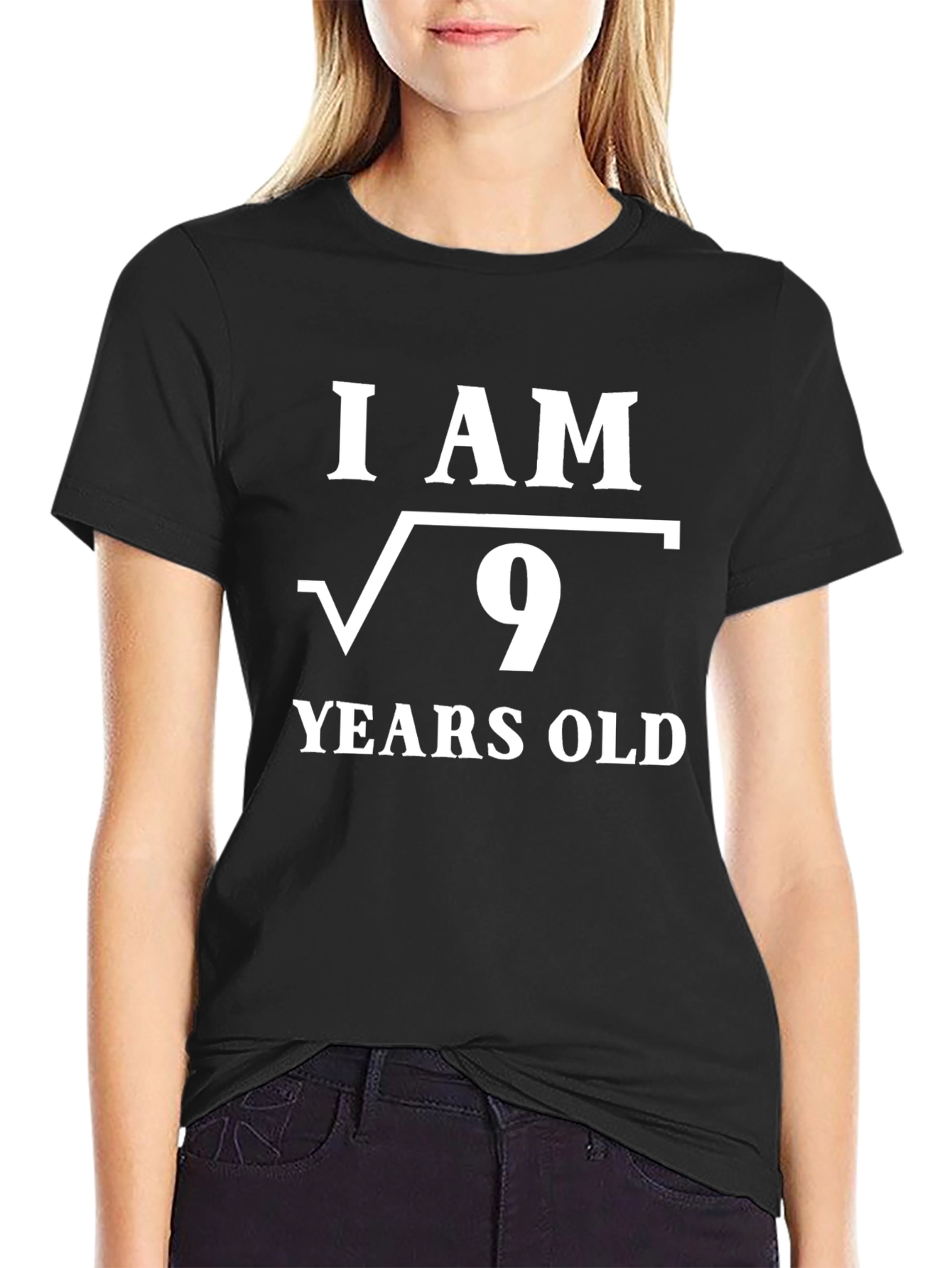 Black Funny Math Birthday T-Shirt - I Am √9 Years Old view 2