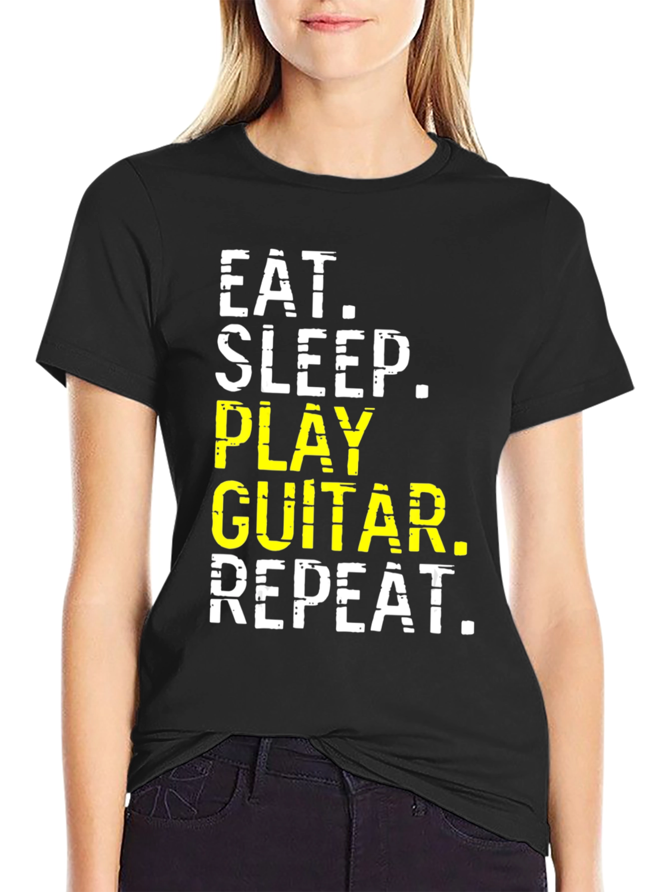 Black Eat Sleep Play Guitar Repeat Graphic Tee view 2