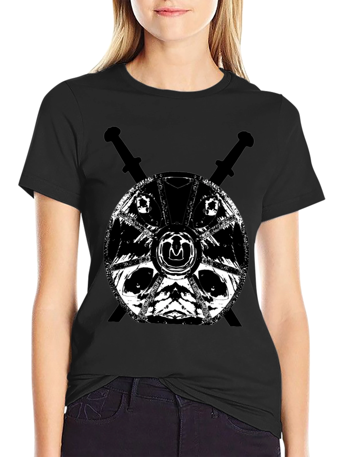 Black Viking Shield & Swords Graphic Tee - Black view 2