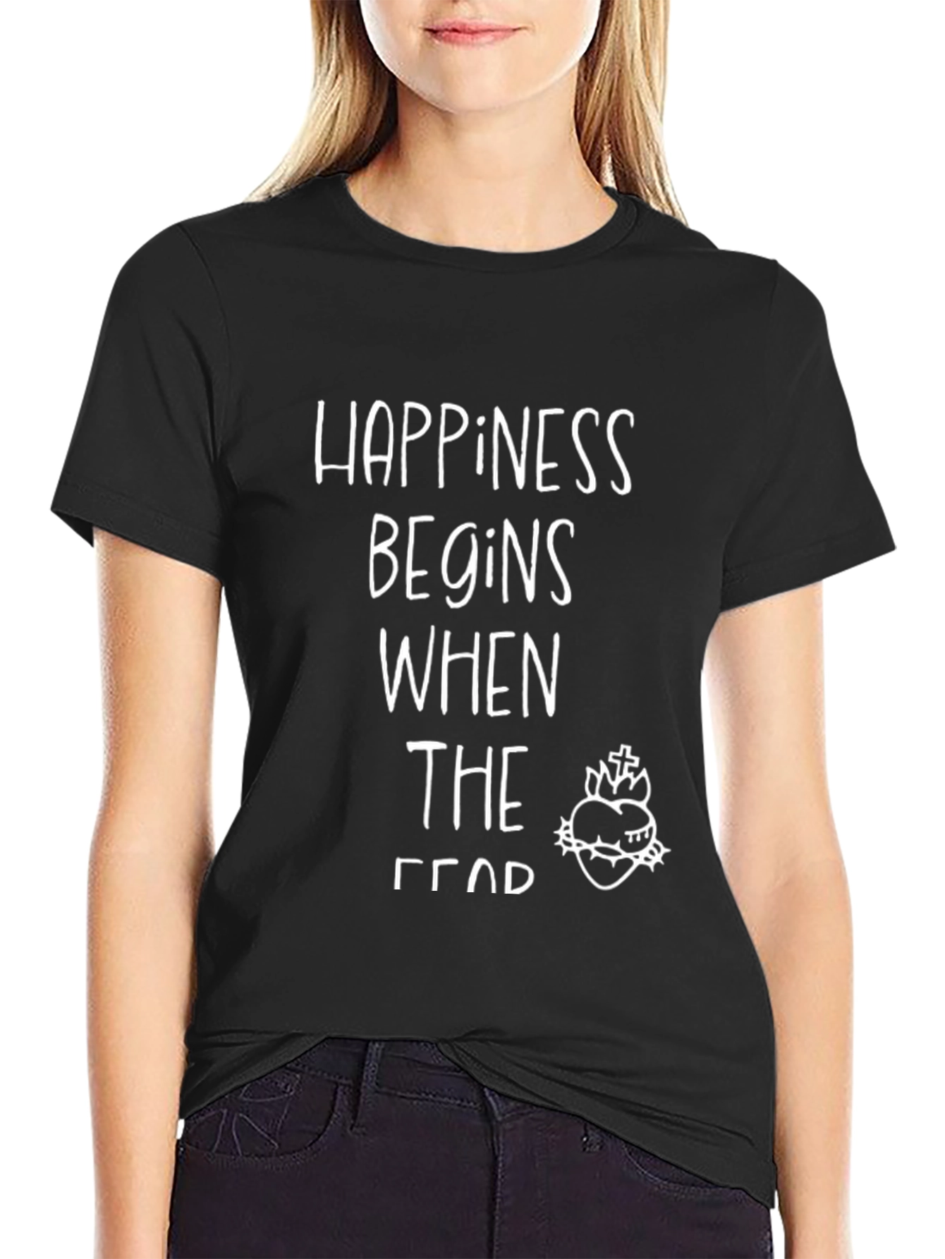 Black Happiness Begins T-Shirt - Motivational Tee view 2
