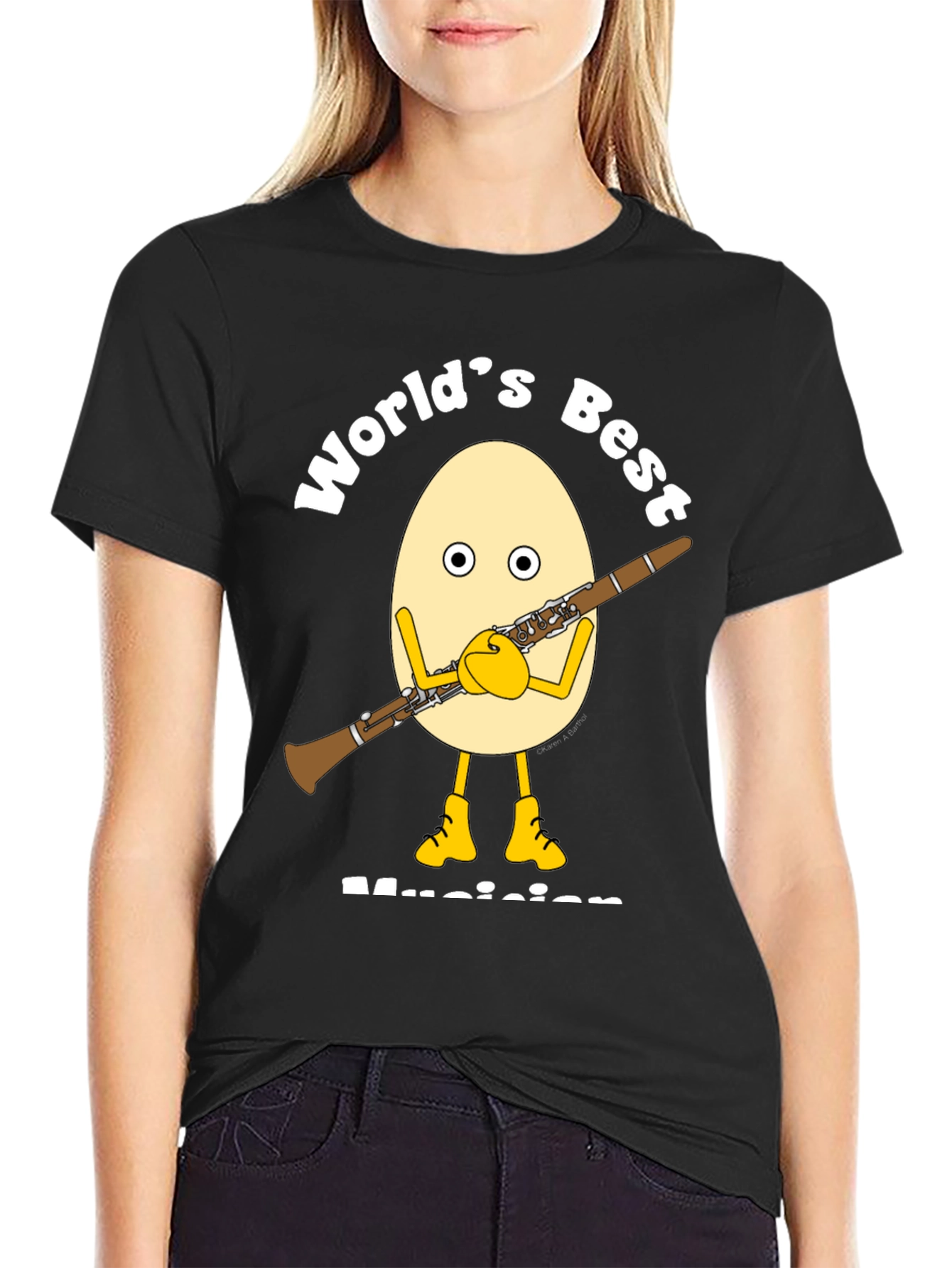 Black World's Best Musician Egg Humor T-Shirt view 2