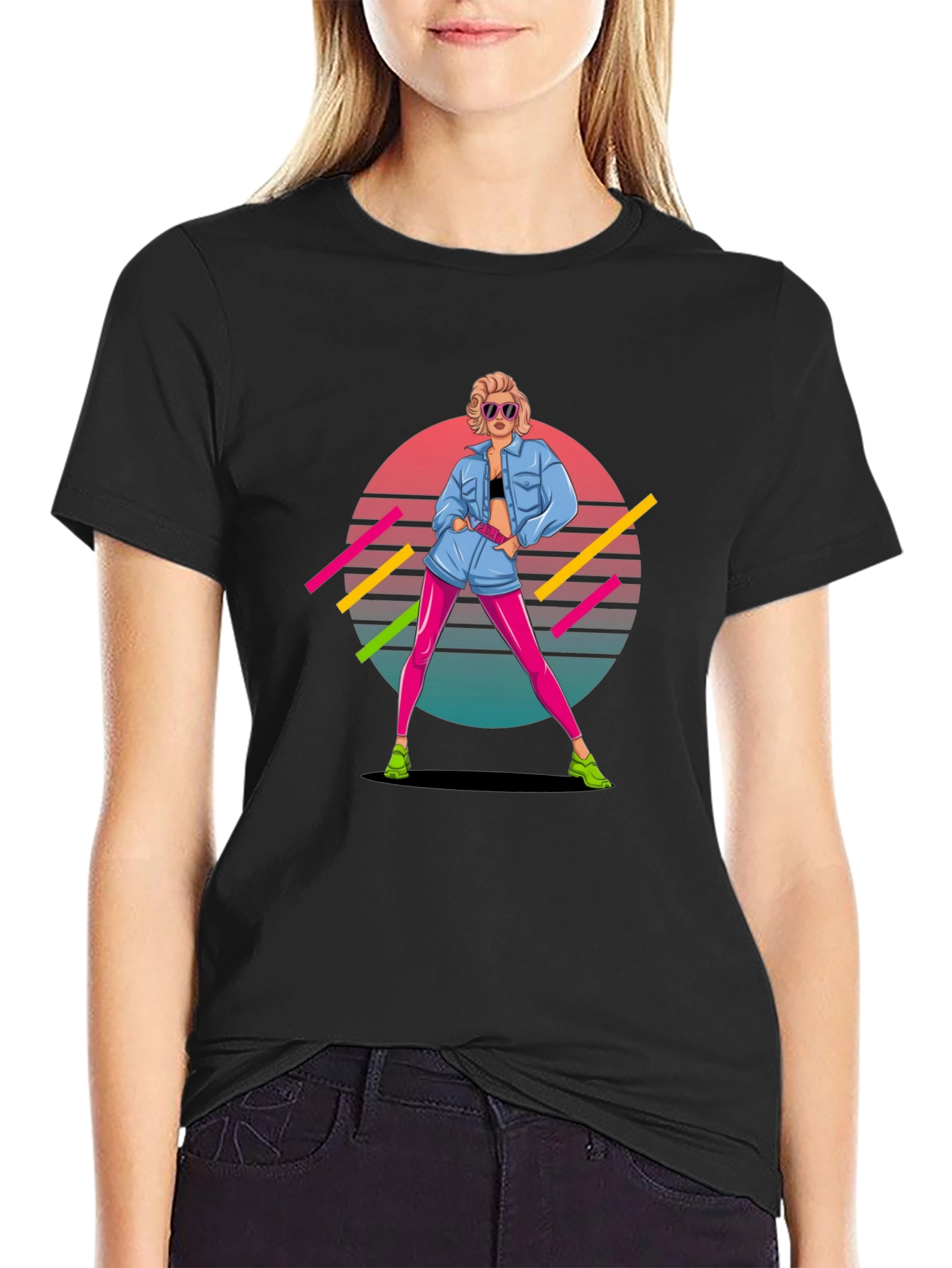 Black Retro 80s Graphic Tee - Pop Culture Style view 2