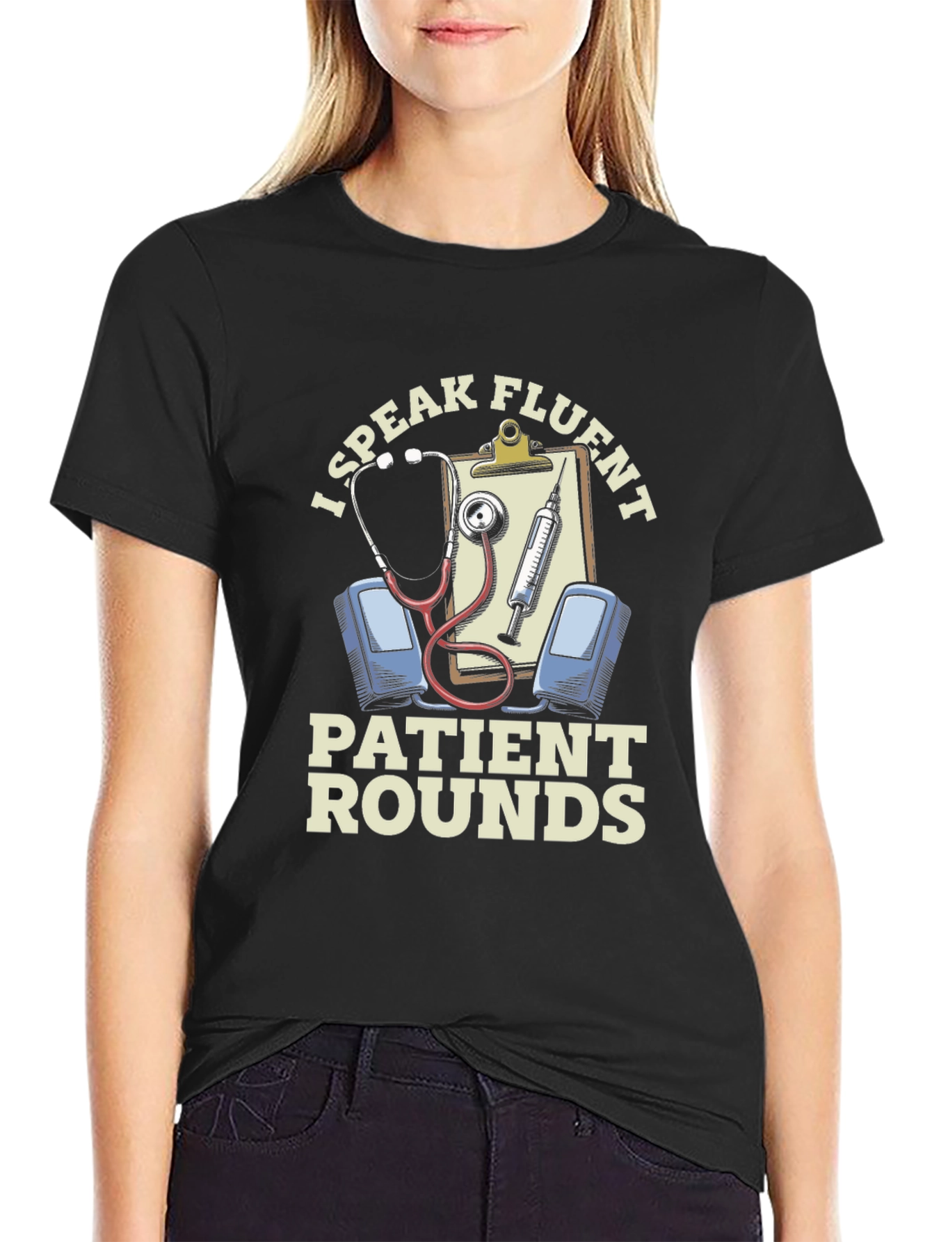 Black Fluent Patient Rounds Black Graphic T-Shirt view 2