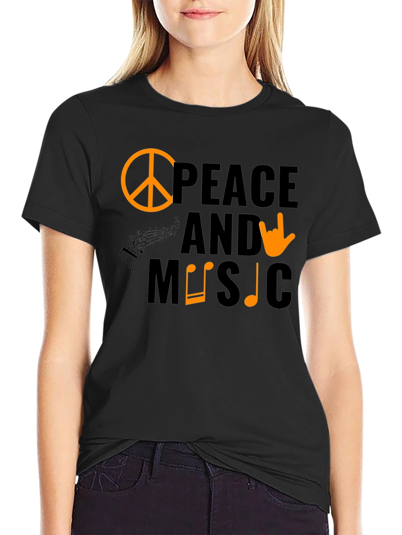 Black Peace and Music T-Shirt view 2