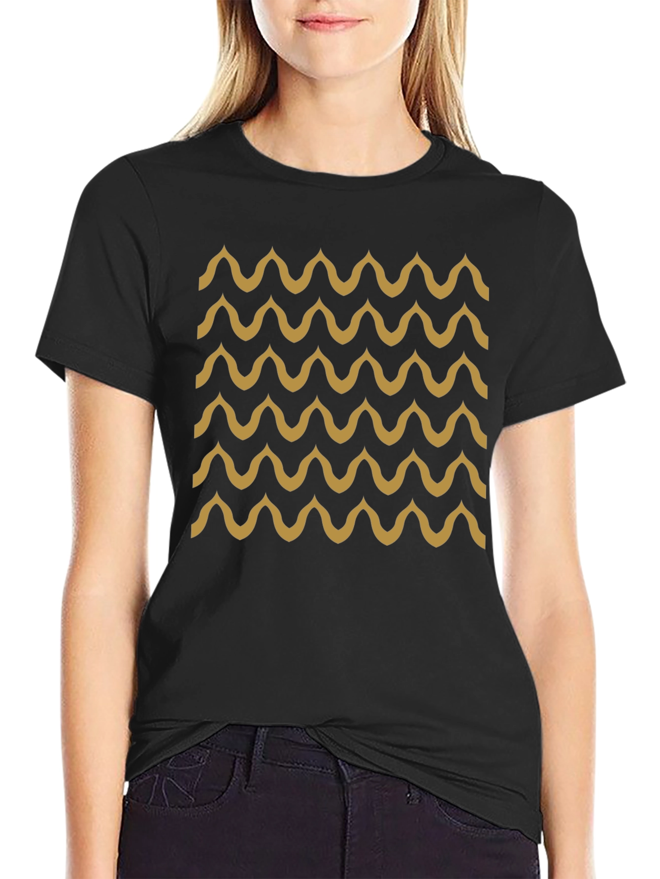 Black Black Wave Pattern T-Shirt - Stylish & Unique view 2