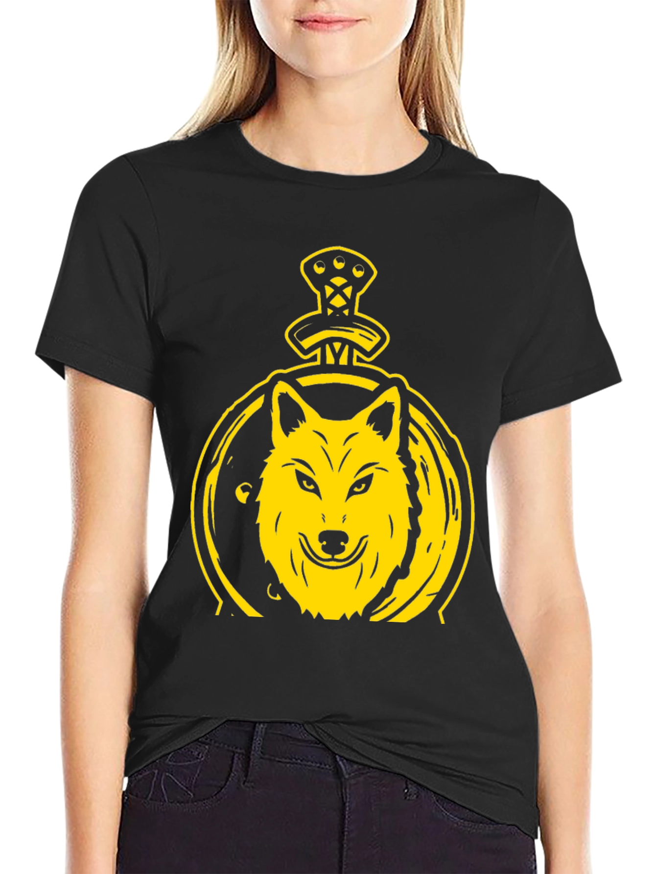 Black Wolf and Sword Graphic T-Shirt - Black view 2