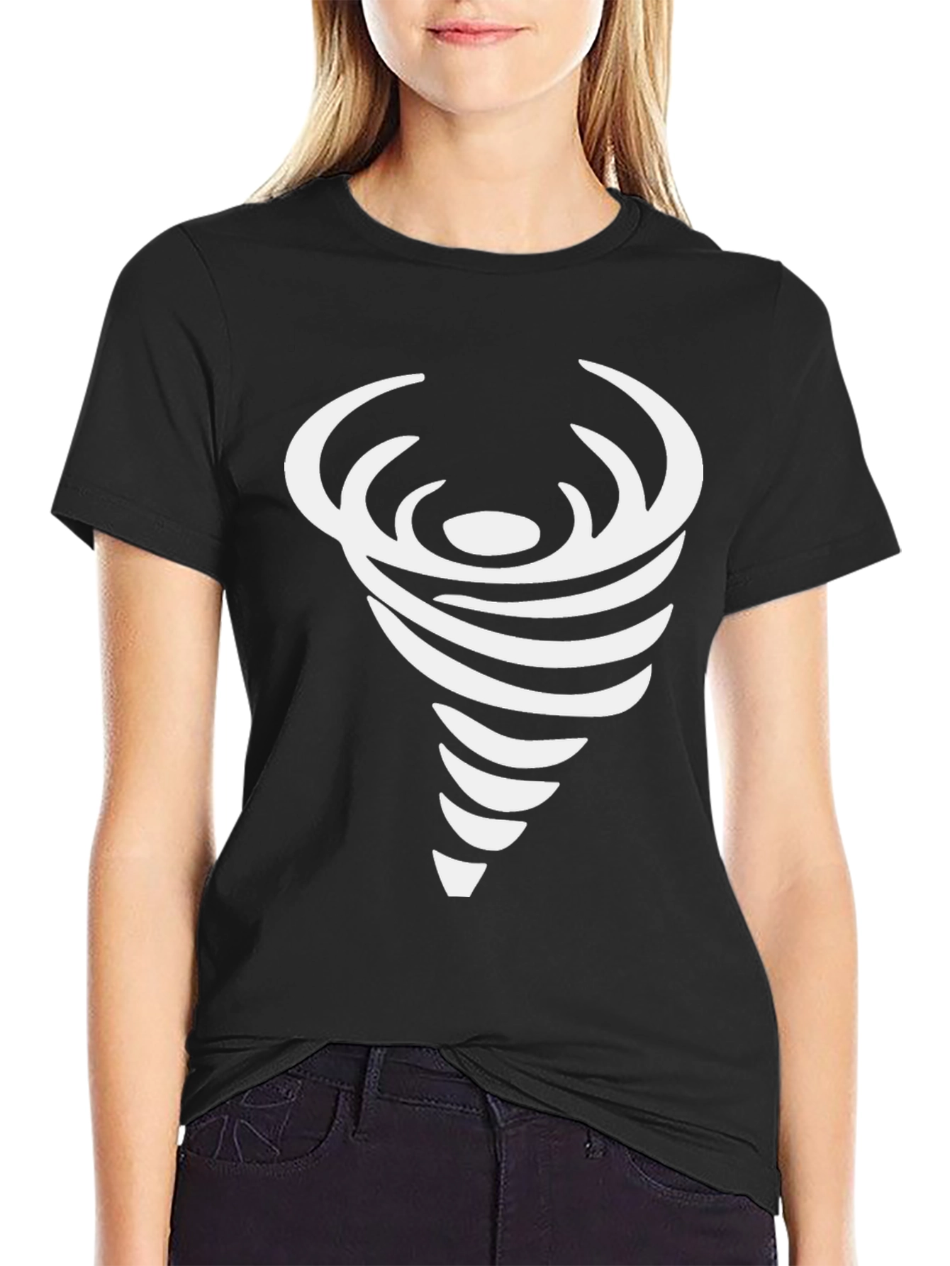 Black Men's Black Tee with Abstract Swirl Design view 2