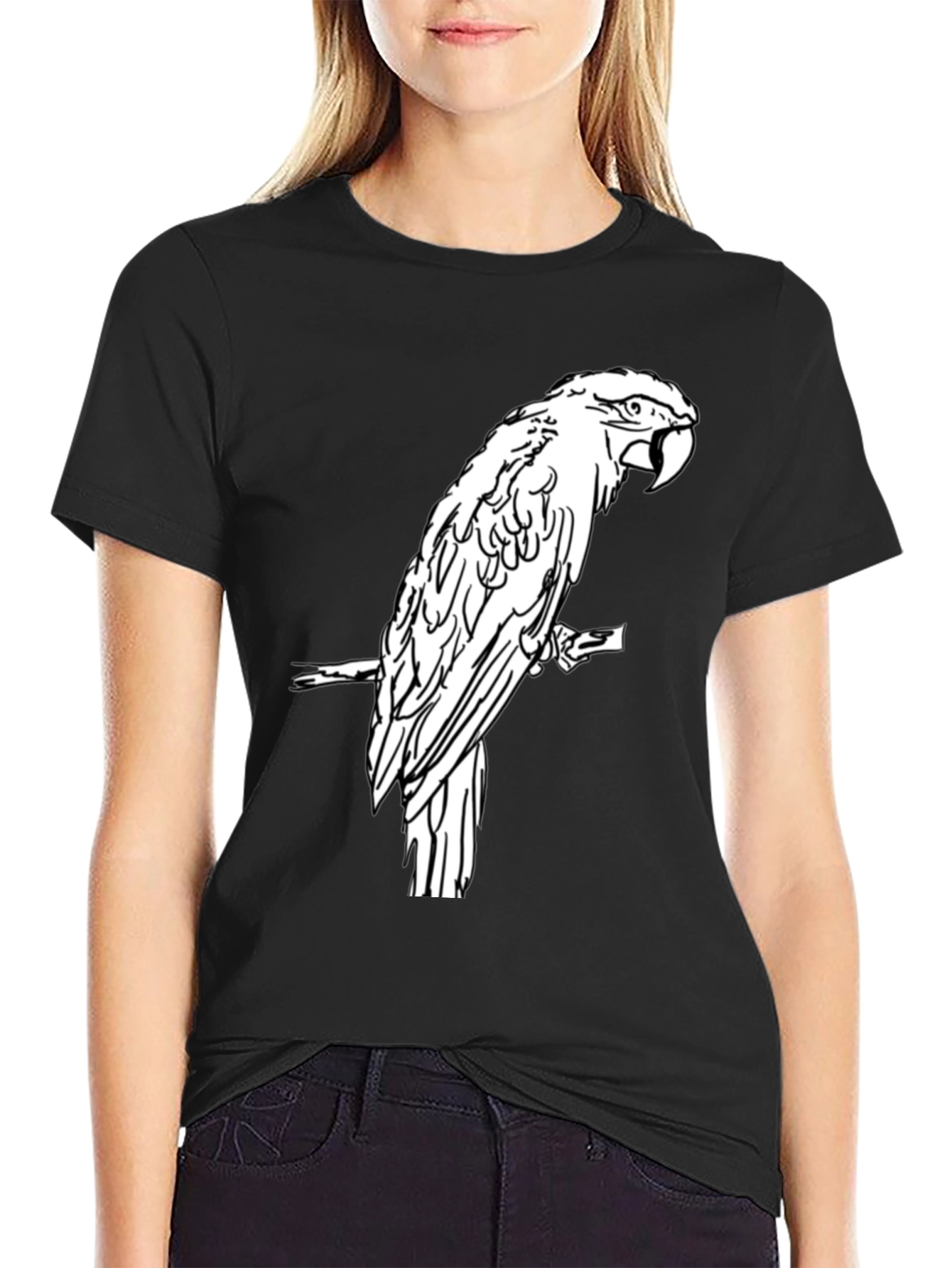 Black Black T-Shirt with White Parrot Graphic view 2