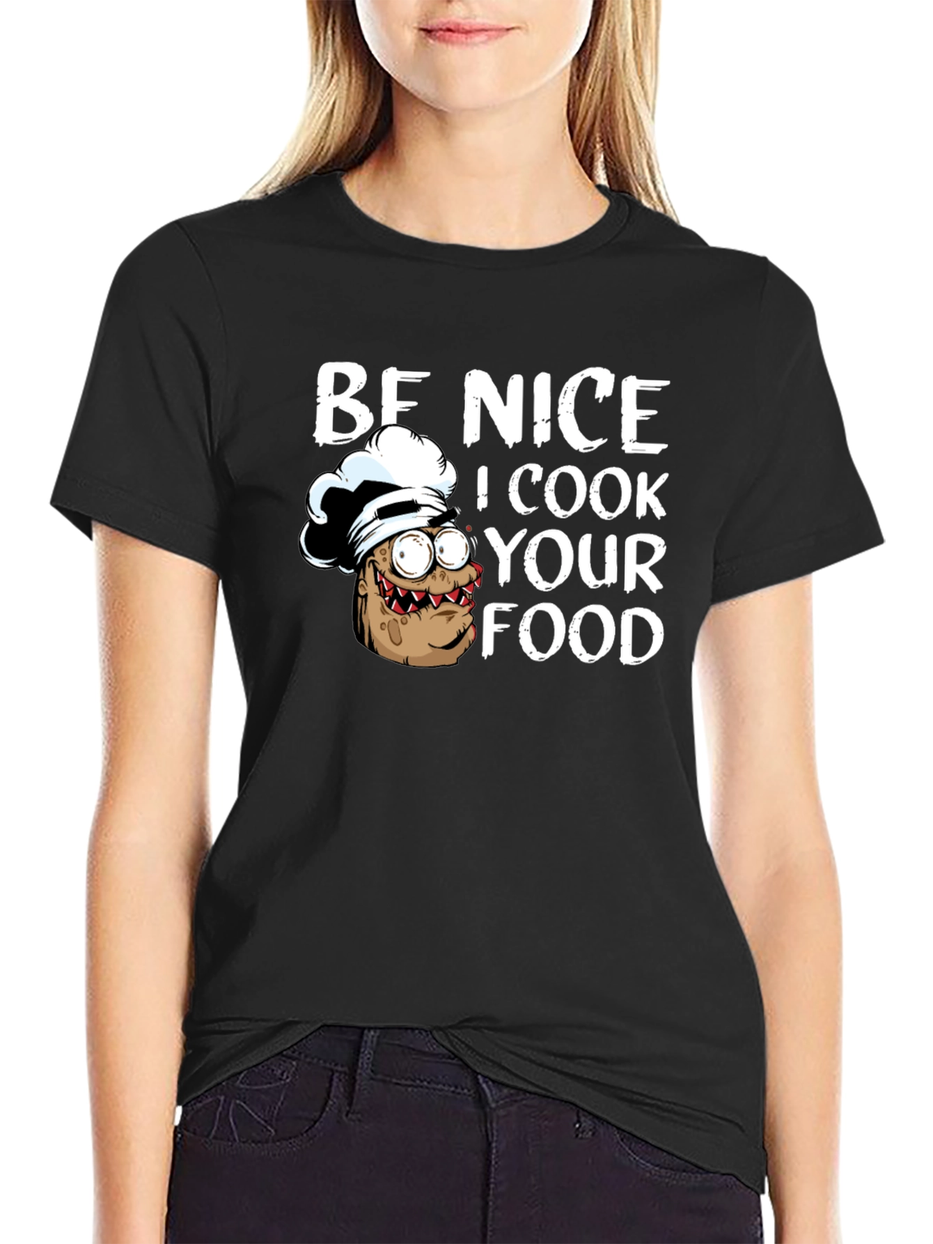 Black Be Nice I Cook Your Food Funny Chef T-Shirt view 2