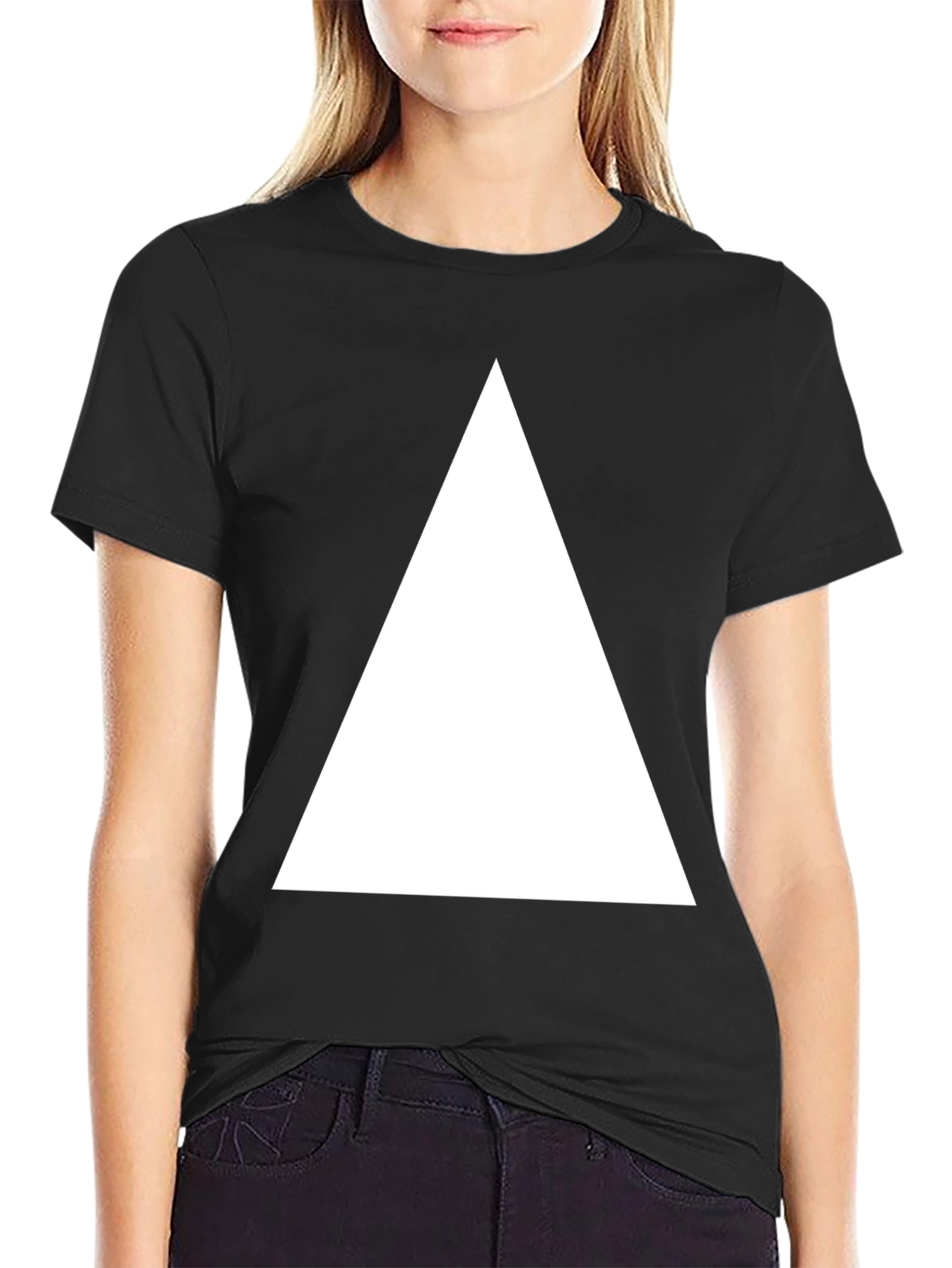 Black Black T-Shirt with White Triangle Graphic view 2