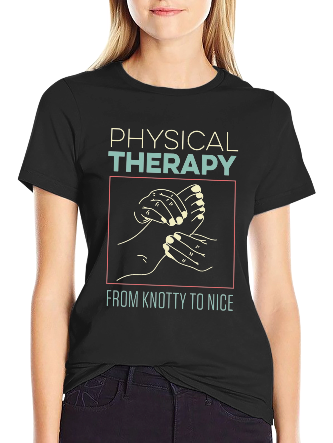 Black Physical Therapy T-Shirt - Knotty to Nice view 2