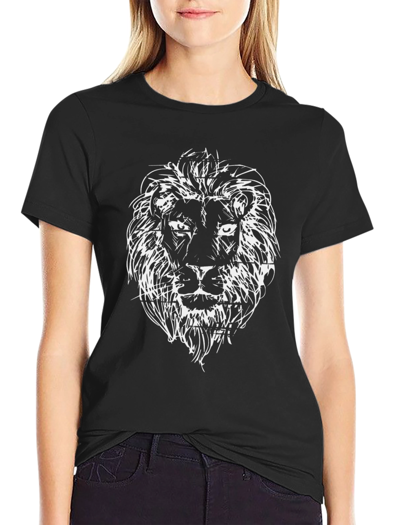Black Lion Sketch Black T-Shirt view 2