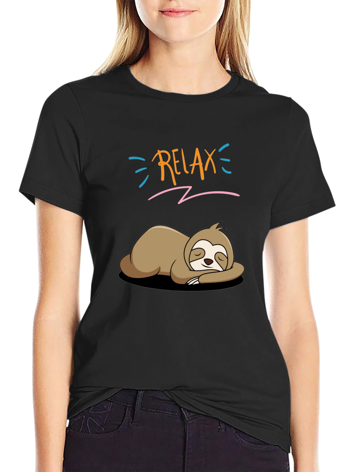 Black Relax Sloth T-Shirt - Funny Lazy Animal Tee view 2