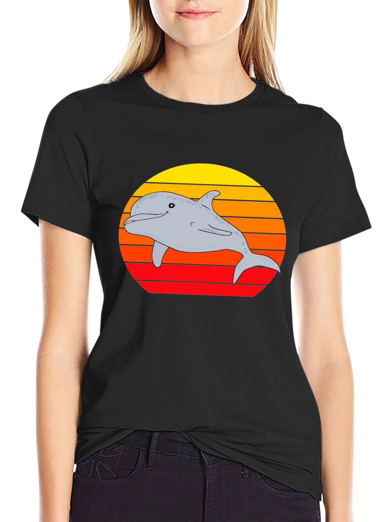 Black Dolphin Sunset Graphic Tee view 2