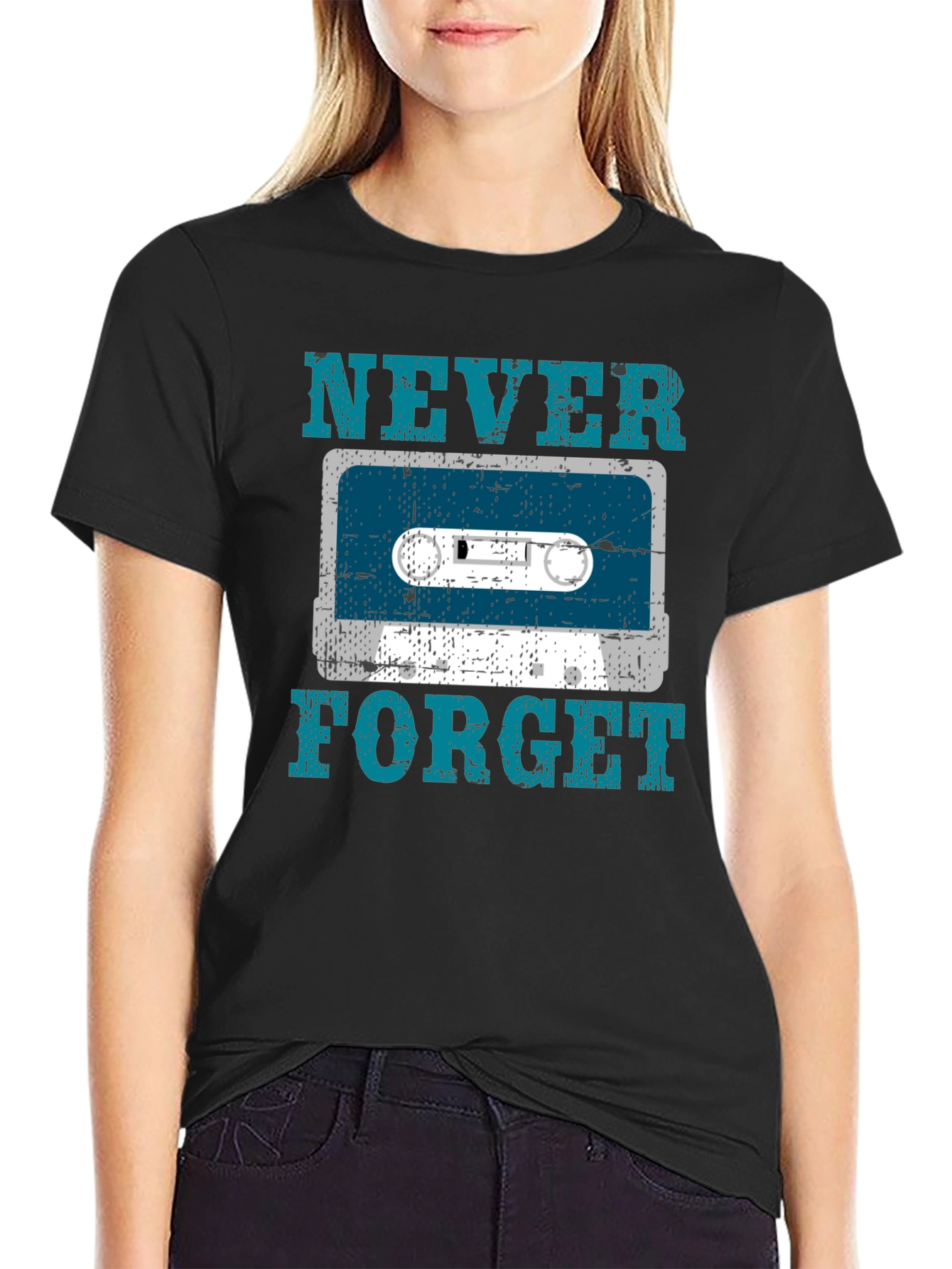Black Retro Cassette Tape Graphic T-Shirt - Never Forget view 2