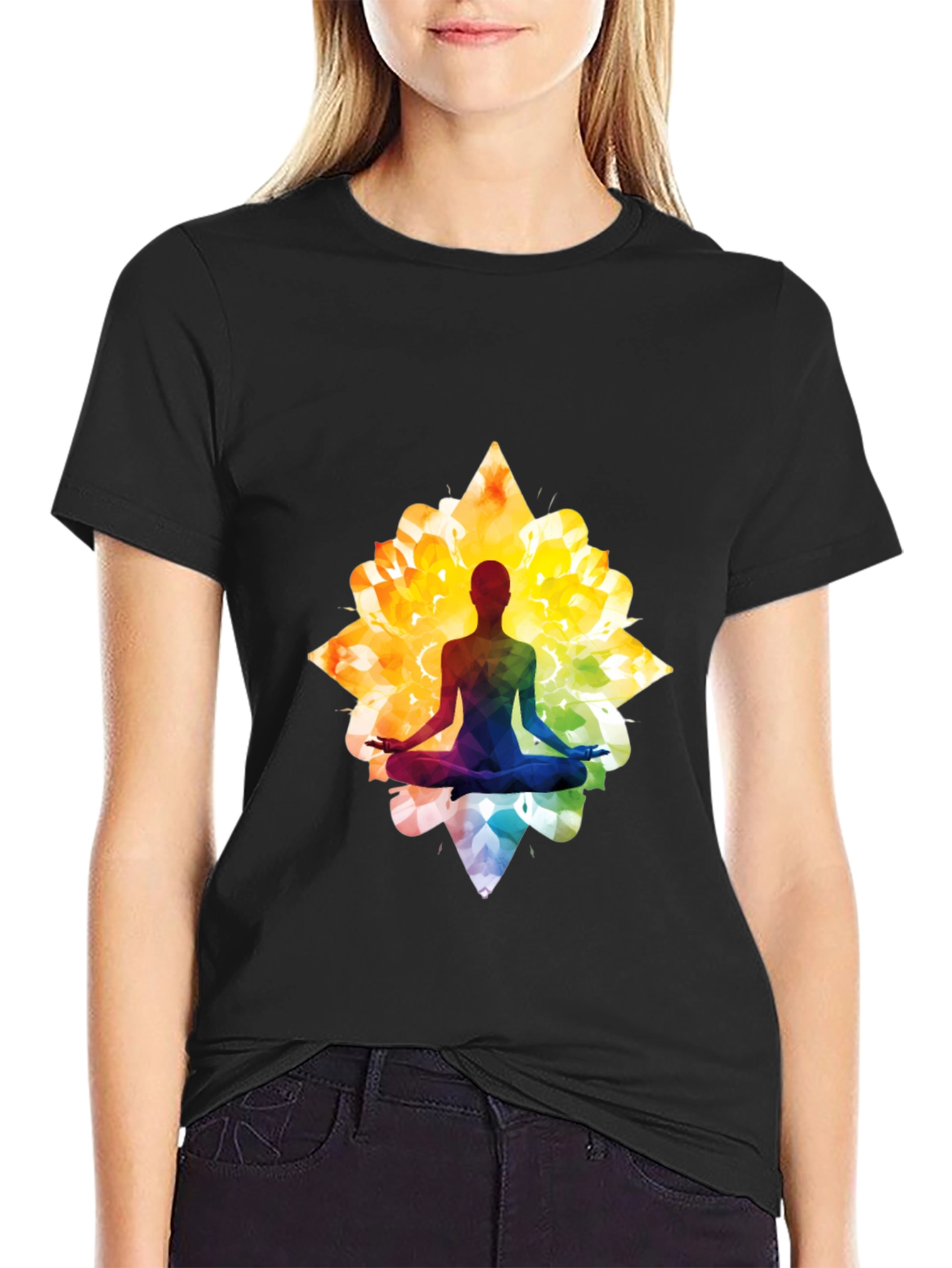 Black Lotus Yoga Silhouette Graphic Tee - Black view 2