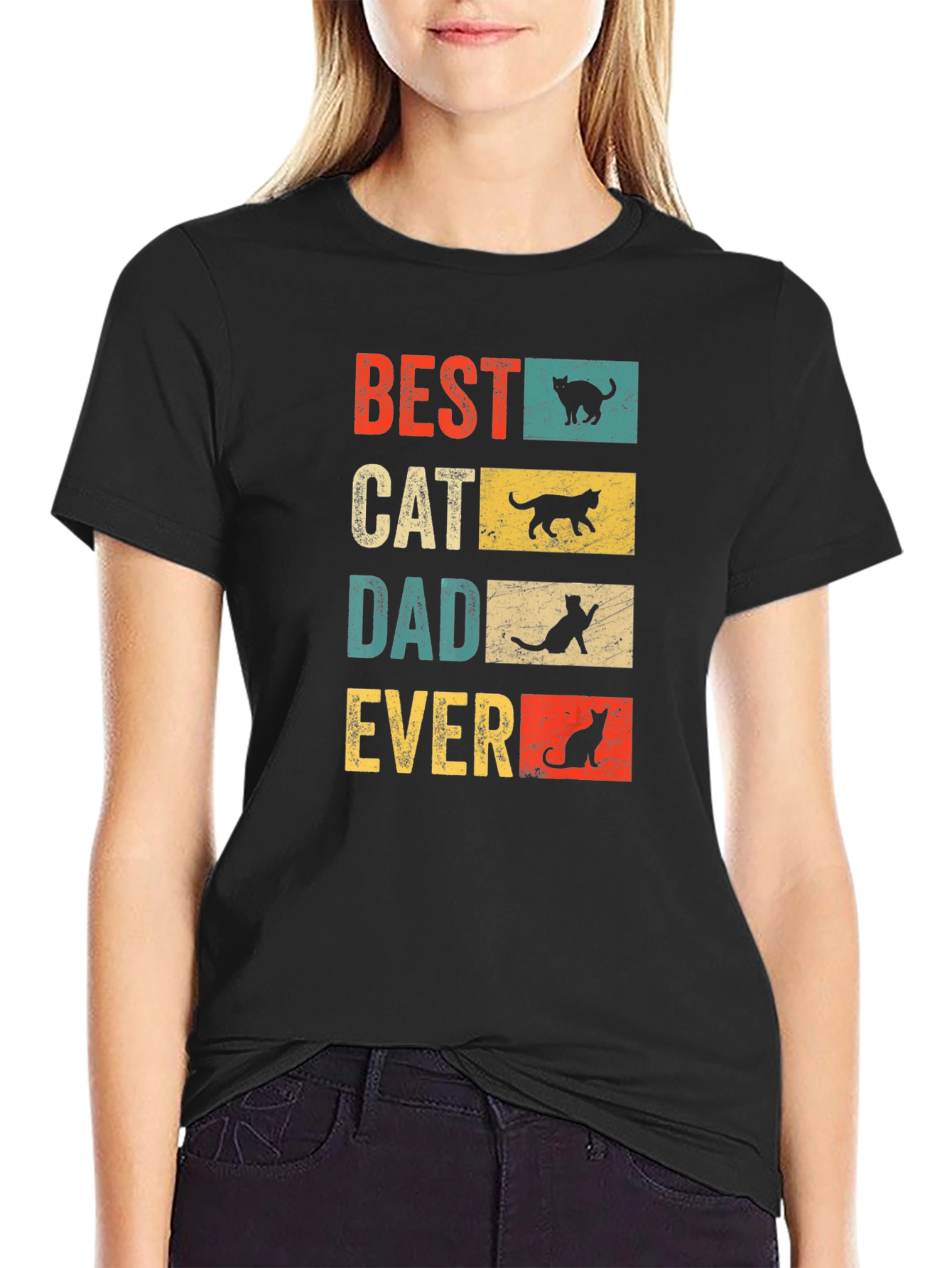 Black Best Cat Dad Ever T-Shirt - Vintage Design view 2